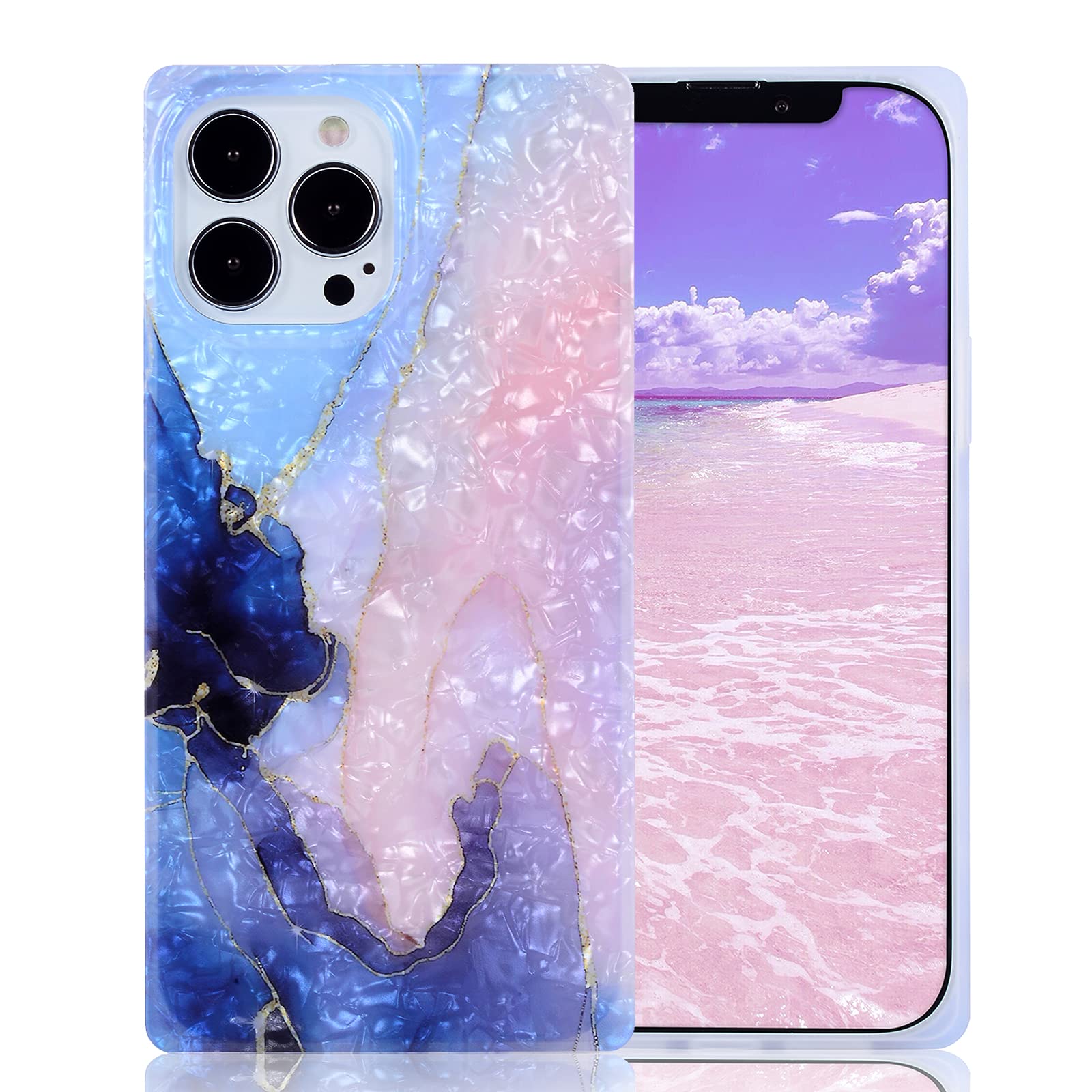 Jmltech iPhone 13 Pro Max Case - Slim Soft Silicone Protective Cover with Marble & Glitter Design | Shockproof, Cute Bling Phone Case for Women & Girls (Pink/Purple) | Perfect for Everyday Use, Work & Travel