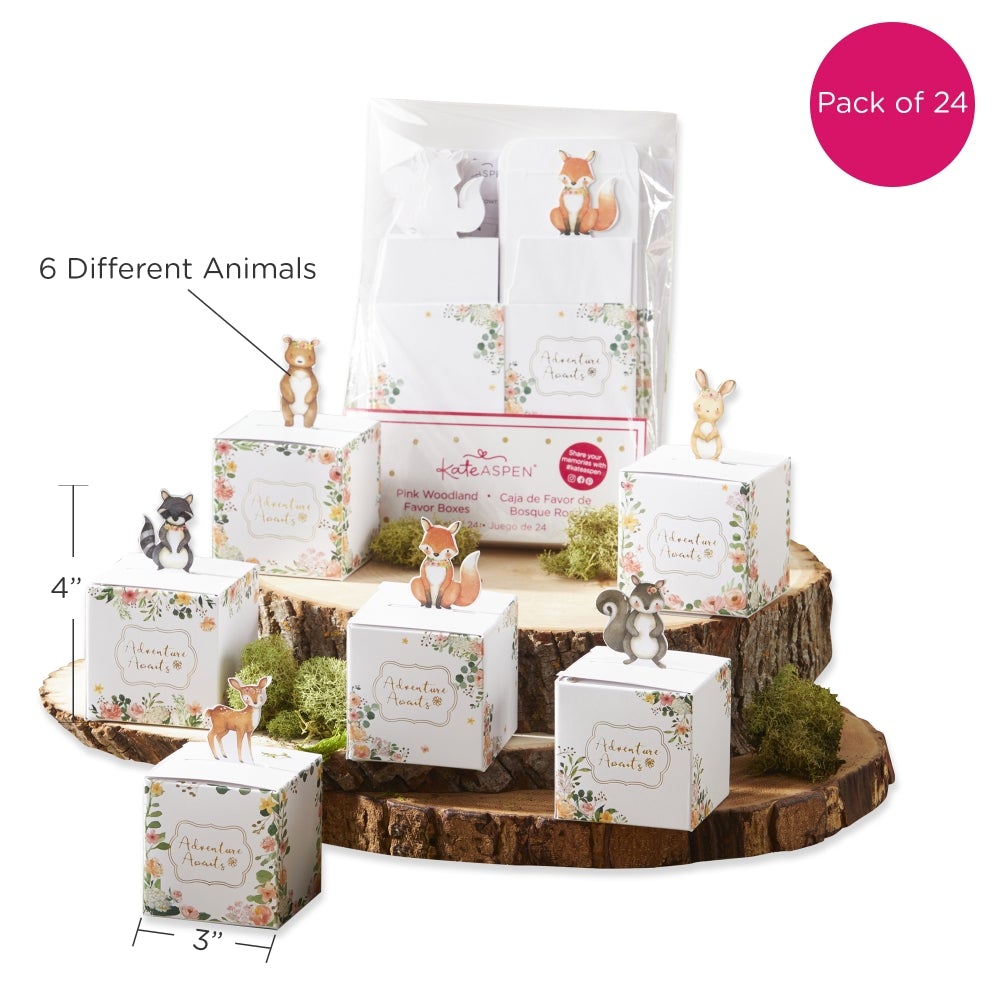 Woodland Baby Shower Favor Boxes - Pink (Set of 24) | Gender Reveal Party Decorations, Newborn Celebration Gifts, Baby Shower Thank You Favors for Guests