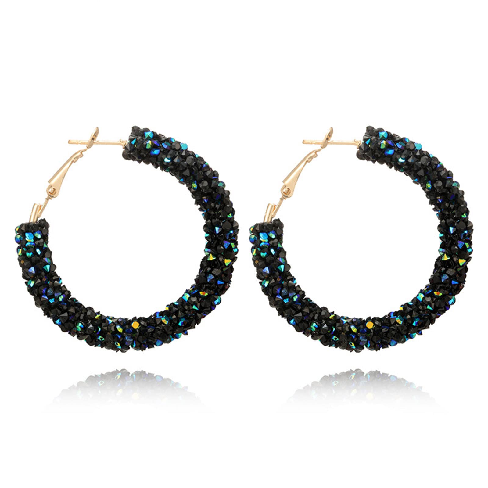 Sparkly Crystal Resin Hoop Earrings for Women - Gold Geometric Circle Drop Earrings with Bohemian Charm - Perfect for Parties, Weddings & Everyday Wear