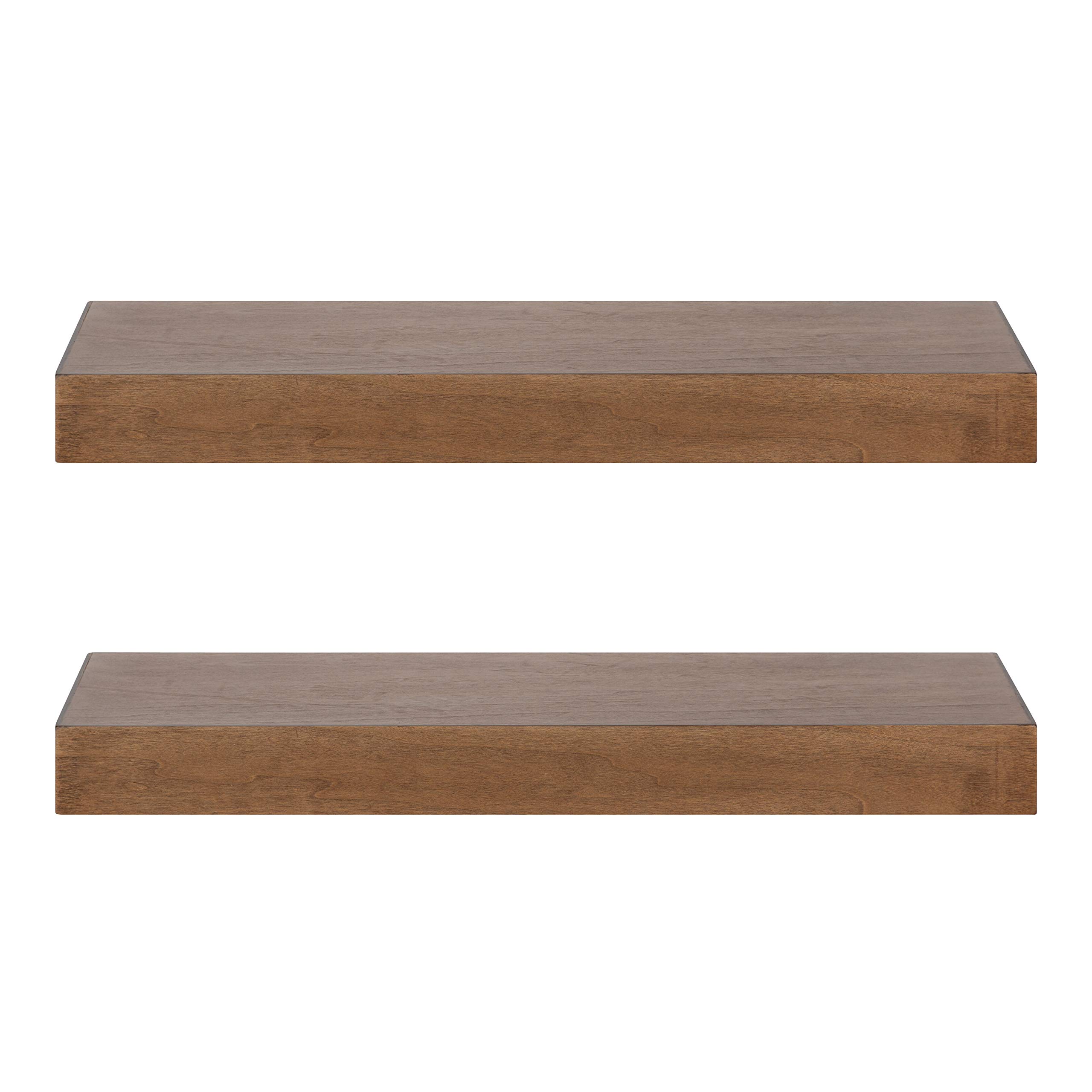 Kate and Laurel Havlock Modern Floating Shelves - Set of 2, Rustic Brown Wood Wall Shelves for Farmhouse Decor, Living Room Storage & Display | Perfect for Books, Photos, Plants and Home Organization