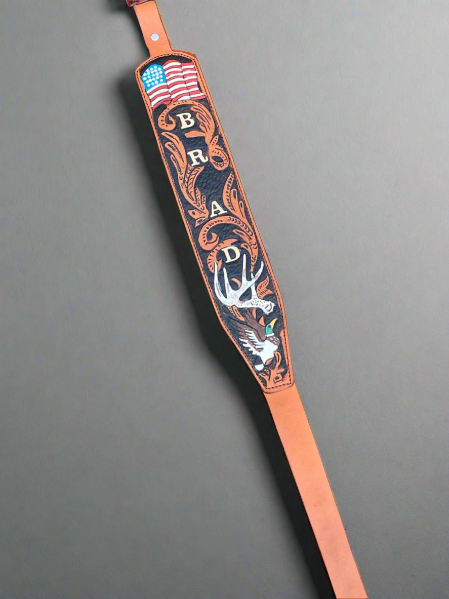 Custom Handmade Leather Rifle Sling - Personalized Engraved Gun Strap for Hunting & Shooting | Durable Adjustable Shoulder Sling for Outdoor Sports & Range Practice