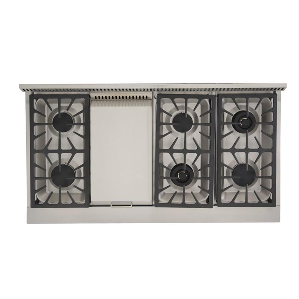 Kucht KRT481GU-S 48 Inch Professional Natural Gas Range Top with Sealed Burners & Stainless Steel Griddle - Classic Silver Knobs | Perfect for Commercial Kitchens, Restaurants & Home Chefs