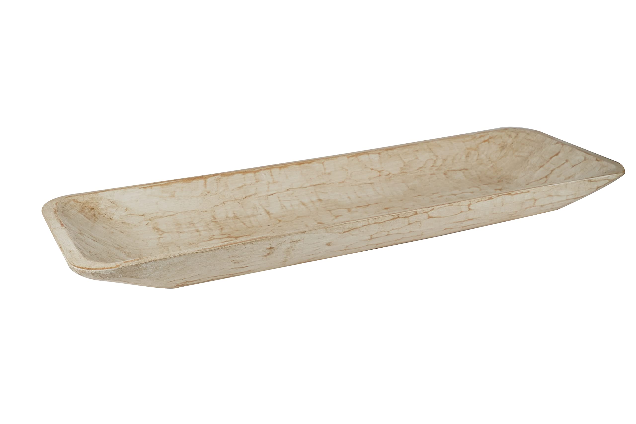 Handmade Santa Fe Long Rustic Wooden Dough Bowl - 8-10 x 38-40 x 3 Inches - Antique White Finish - Perfect for Farmhouse Decor, Bread Making, and Rustic Centerpieces