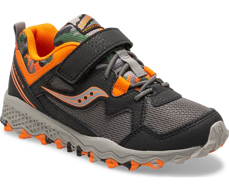 Saucony Peregrine Shield 2 A/C Kids Trail Running Shoes - Black/Orange/Camo Waterproof Sneakers for Boys & Girls | Outdoor Hiking & School Activities