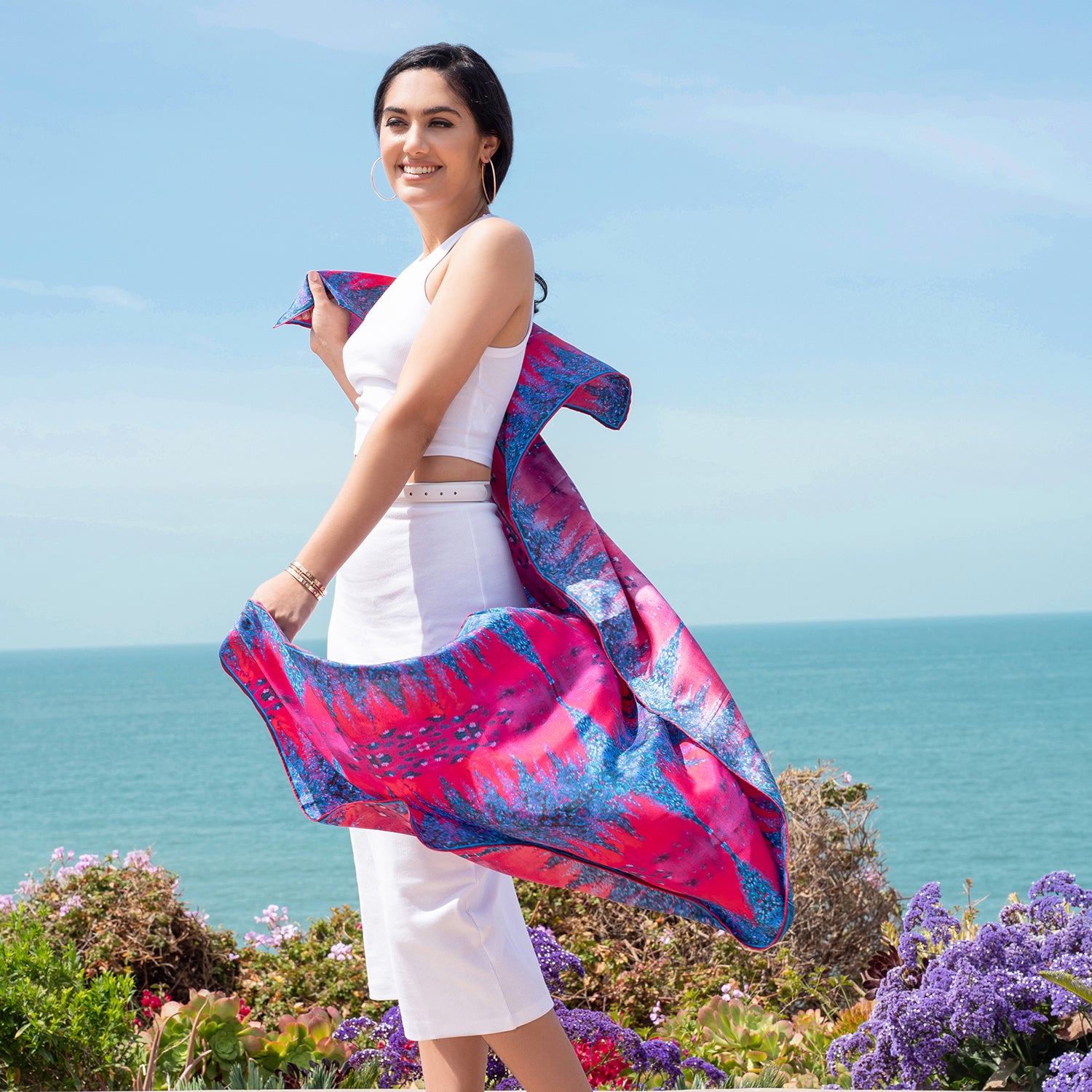 Fuchsia Dreams Long Silk Scarf for Women - Elegant Fashion Accessory for Dresses, Coats & Evening Wear | Lightweight & Luxurious