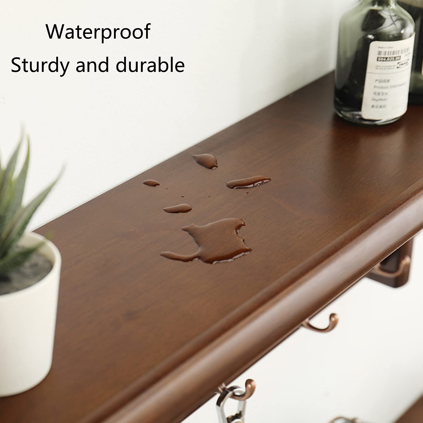 Floating Shelves with Wall Mountable Coat Rack - Heavy Duty Dual Metal Hooks for Entryway, Kitchen & Bathroom Organization (4 Hooks) - Perfect for Small Space Storage & Home Decor