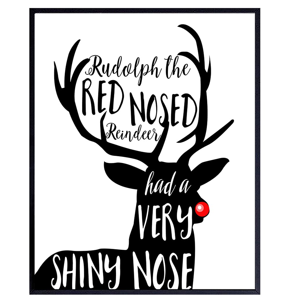 Rudolph the Red-Nosed Reindeer Christmas Decor - Black Holiday Wall Art - Festive Xmas Poster for Home & Office - Perfect for Living Room, Bedroom, and Holiday Party Decorations