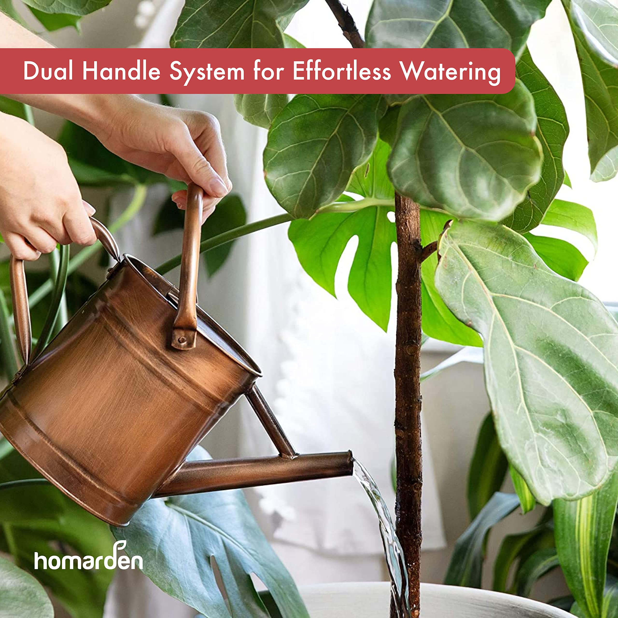 Homarden 40oz Copper Watering Can with Removable Spout - 1 Gallon Metal Watering Can Bundle for Indoor & Outdoor Plants, Garden, Flowers, and Houseplants