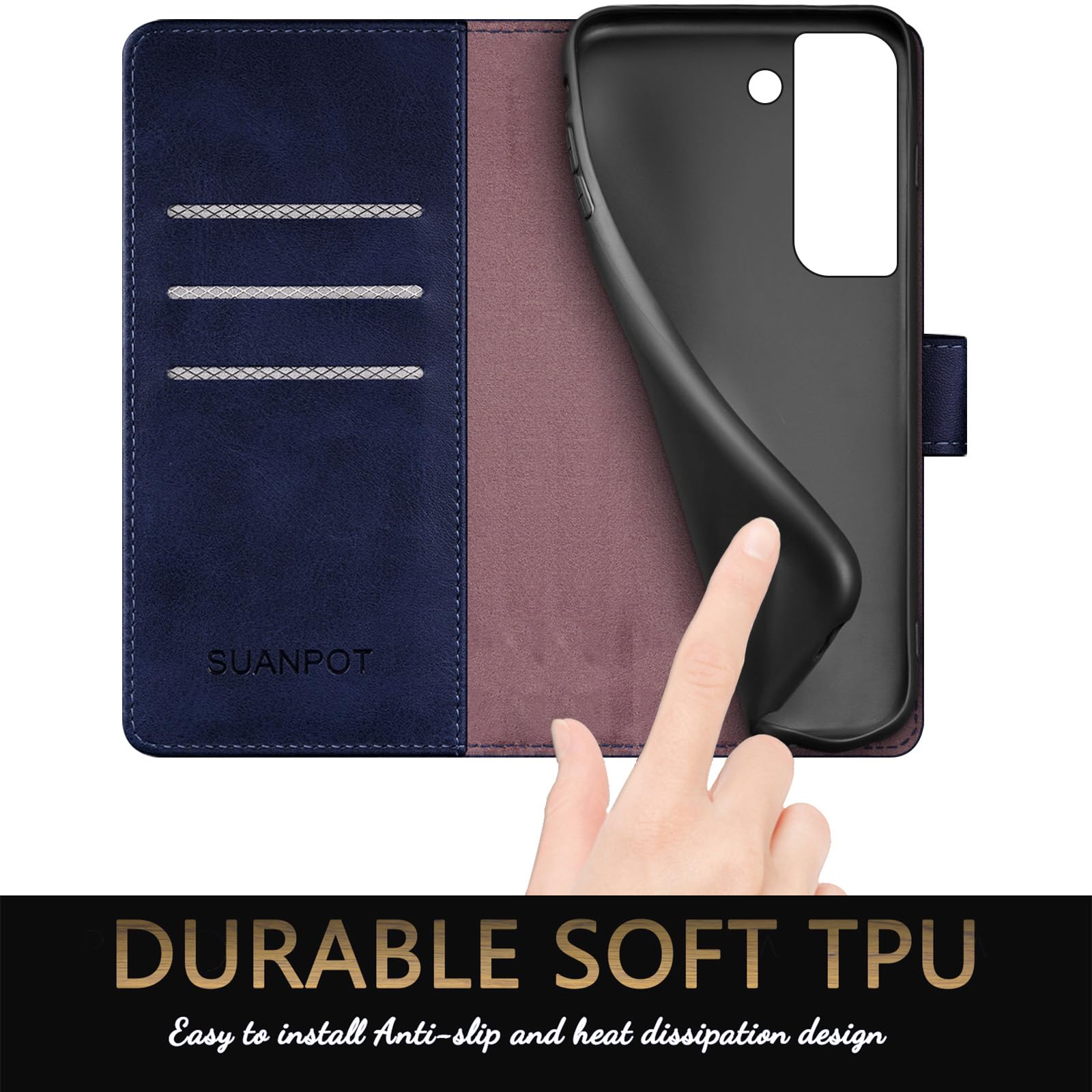 SUANPOT RFID Blocking Leather Wallet Case for Samsung Galaxy S22 - Flip Folio Book Cover with Credit Card Holder, Shockproof Protection for Men & Women (Blue) | Perfect for Business, Travel & Everyday Use