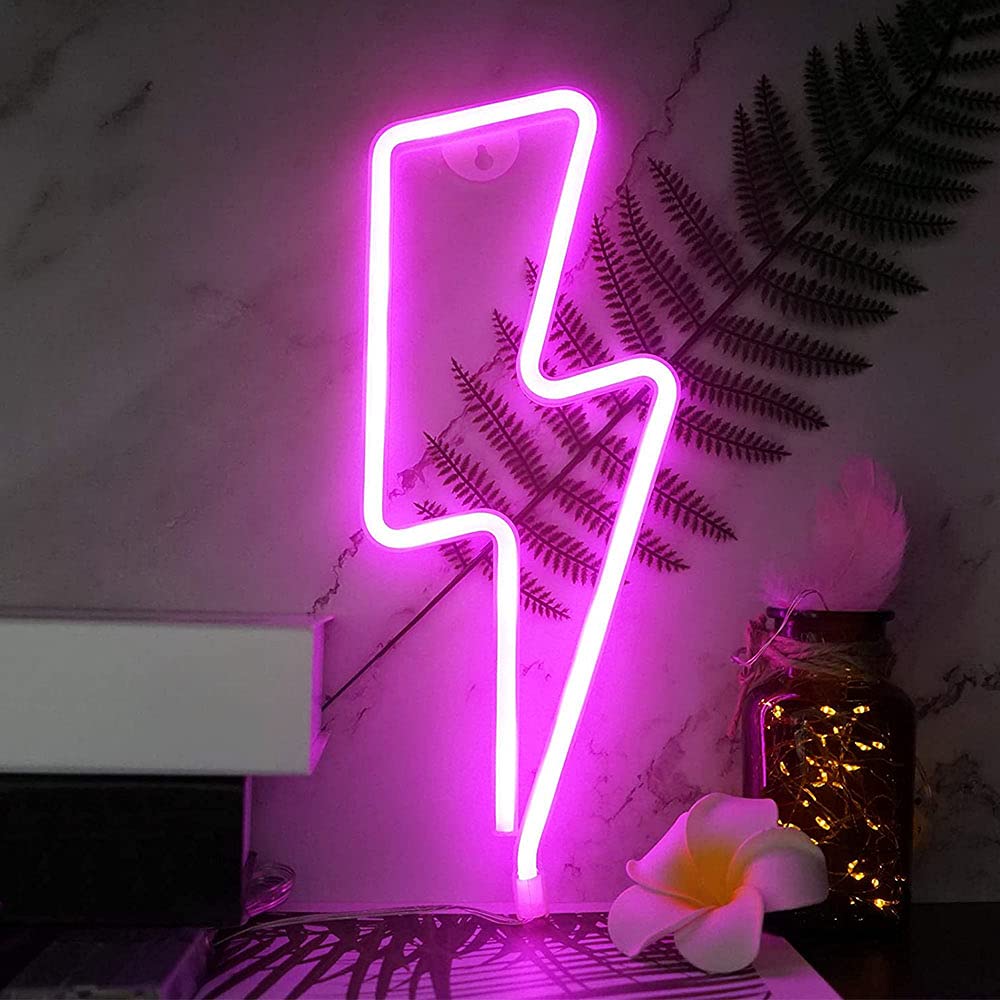 YouOKLight Lightning Bolt Neon Sign - LED Wall Light for Bedroom, Kids Room, Bar & Party Decor - USB/Battery Powered Pink Neon Light - Perfect for Christmas, Wedding & Home Decoration
