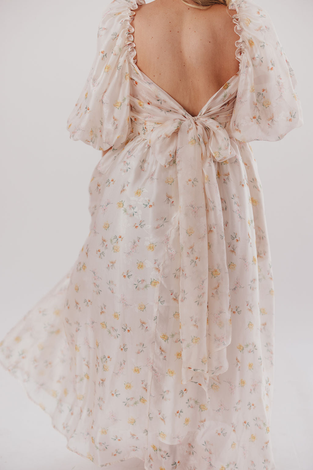 Melody Maxi Dress with Pleats & Bow Detail - Yellow Rose Floral Print | Bump Friendly Maternity Dress | Inclusive Sizing S-3XL | Perfect for Weddings, Baby Showers & Summer Vacations