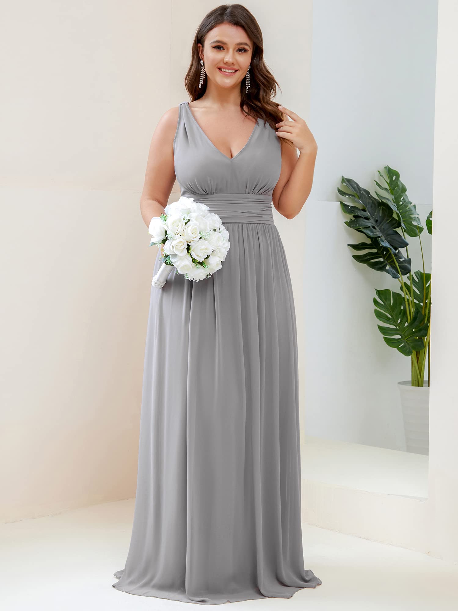 Ever-Pretty Women's Plus Size V-Neck Sleeveless Pleated Chiffon Maxi Dress - Formal Evening Gown & Bridesmaid Dress (Style 09016-DA) | Perfect for Weddings, Prom, Cocktail Parties & Special Occasions