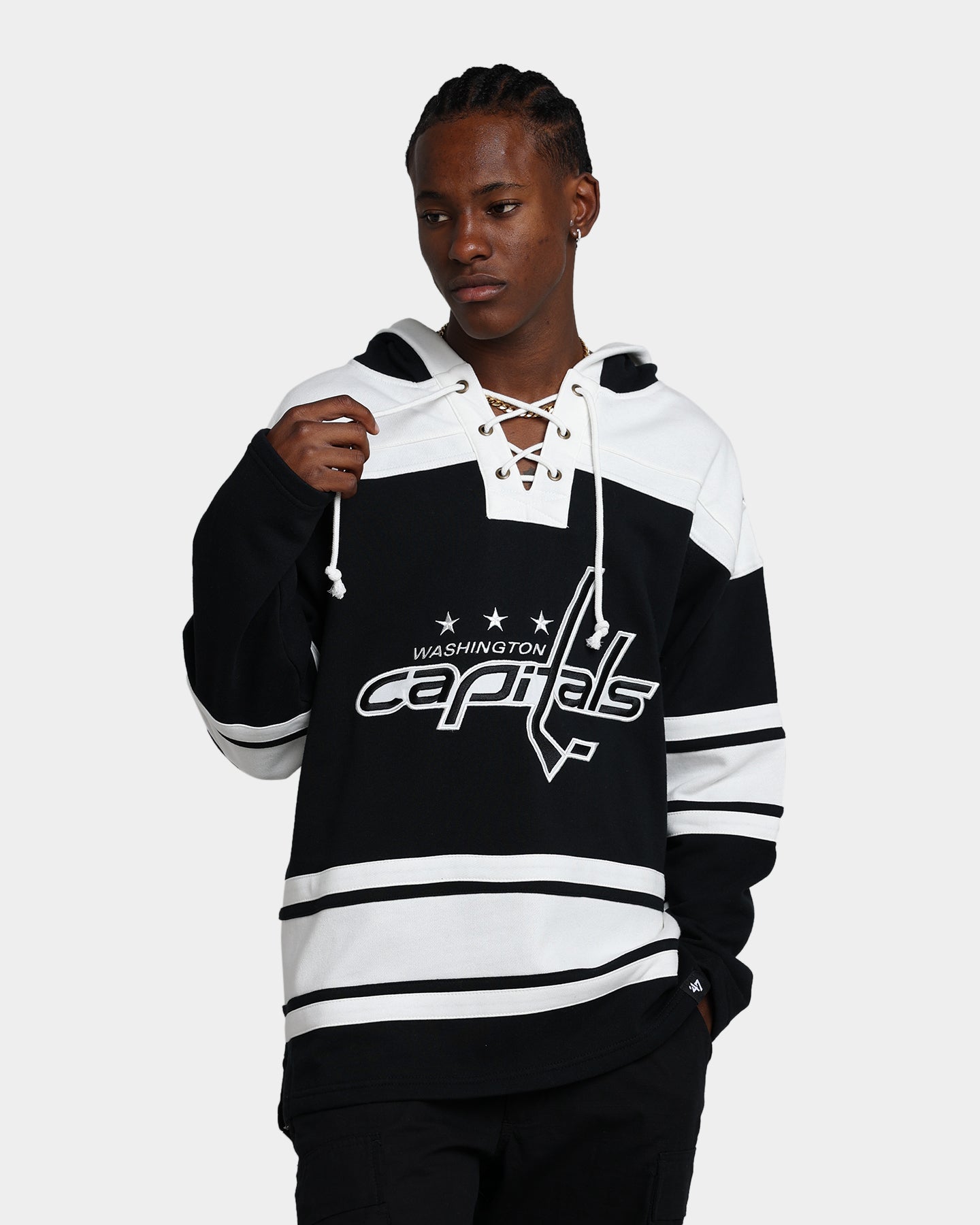 47 Brand Washington Capitals Superior Lacer Hoodie - Men's NHL Team Pullover Sweatshirt | Jet Black | Warm & Comfortable for Game Day & Casual Wear