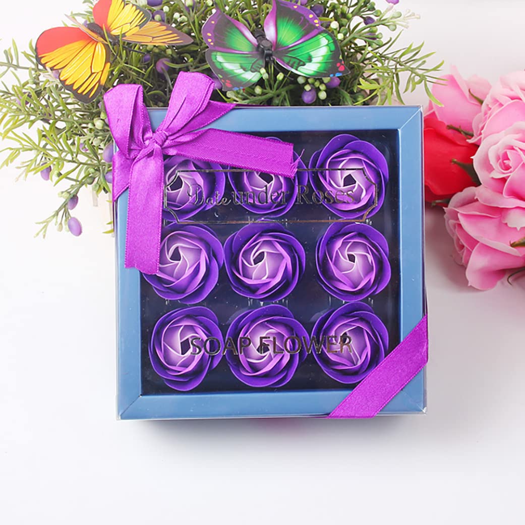 1PACK Floral Scented Bath Rose Petals - Natural Rose Shaped Soap Flowers, Relaxing Aromatherapy Gift Set for Mother's Day, Birthday, Anniversary (Purple) - Perfect for Spa Nights, Romantic Baths & Self-Care Moments