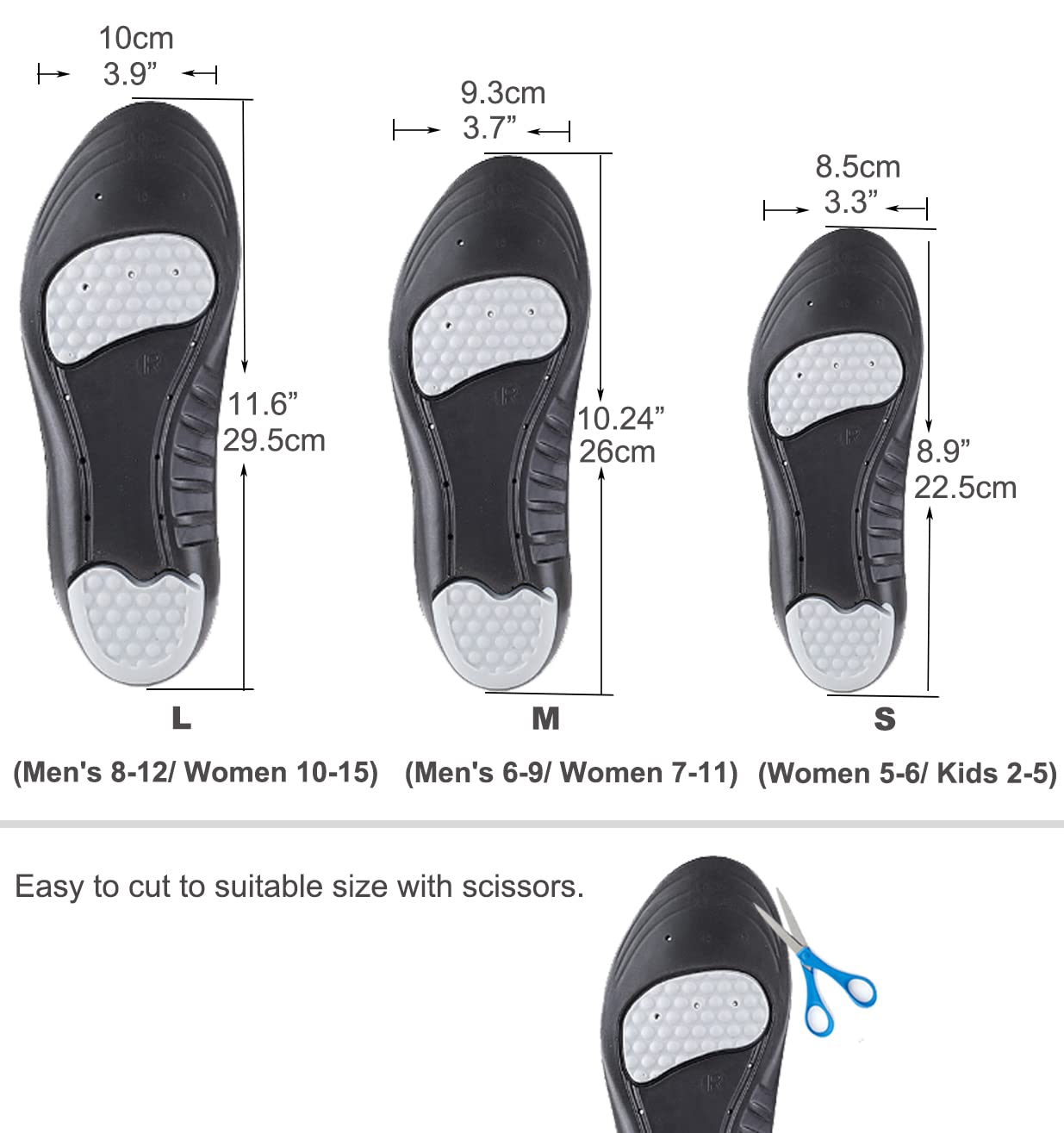 Premium Memory Foam Shoe Insoles for Men & Women - Arch Support, Cushioning & Shock Absorption - Relieve Foot Pain - Size L (Men 8-12/Women 10-15) - Perfect for Running, Walking & Standing All Day