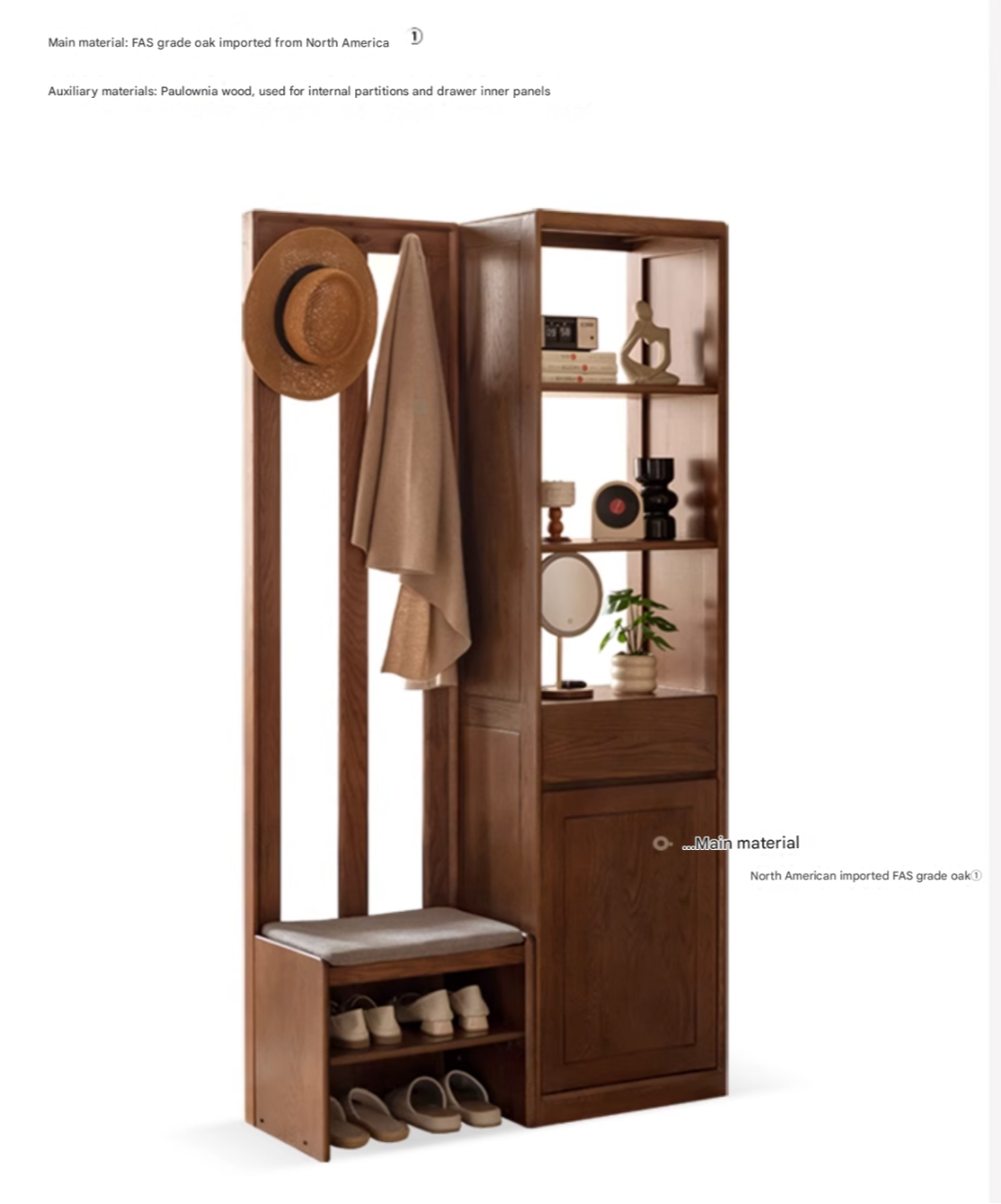 Solid Oak Wood Porch Shoe Storage Cabinet - Rustic Entryway Organizer with Integrated Shelves for Shoes, Hats & Outdoor Essentials | Perfect for Entryway, Mudroom, or Patio Storage