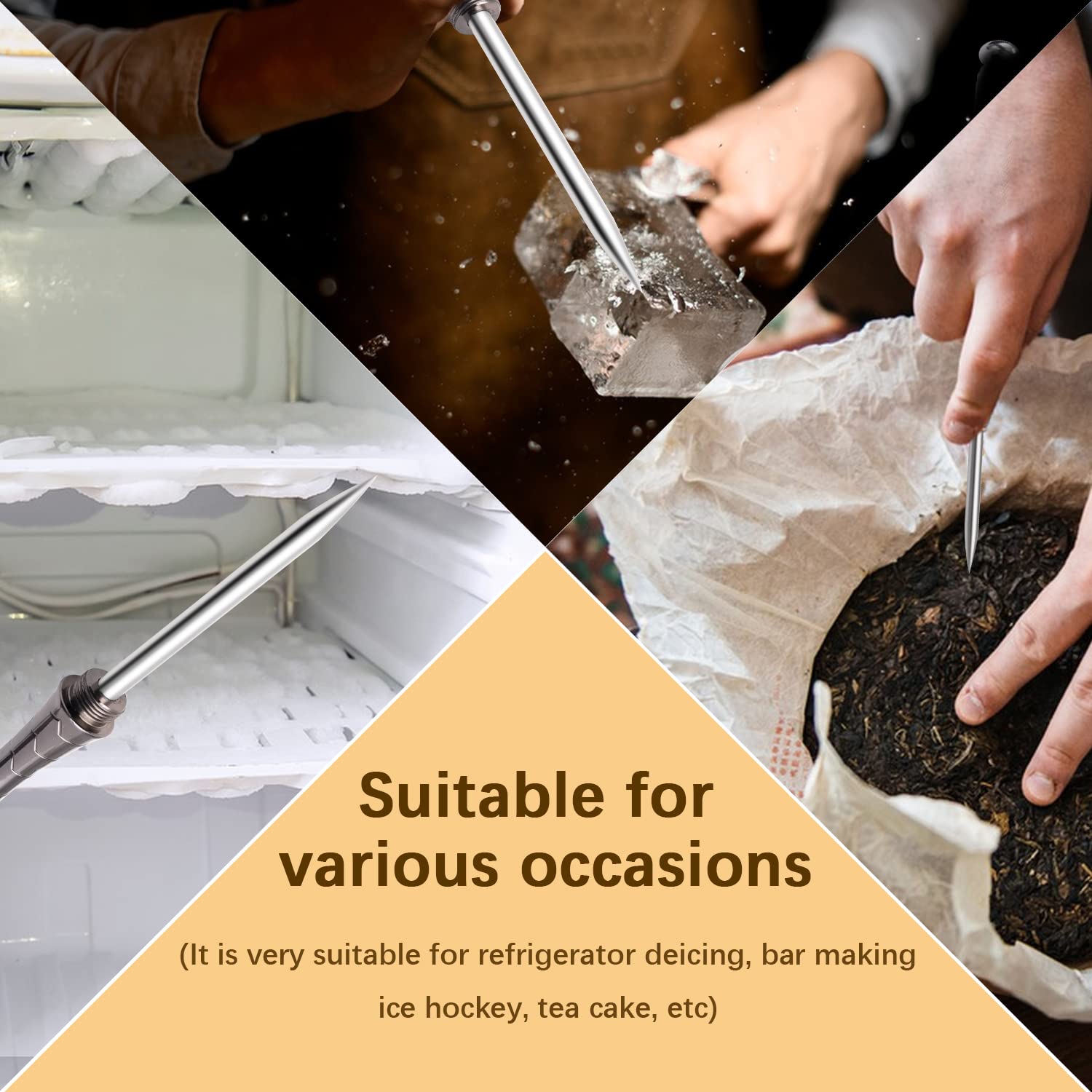 Ice Pick with Safety Cover - Non-Slip Handle for Kitchen & Camping Use