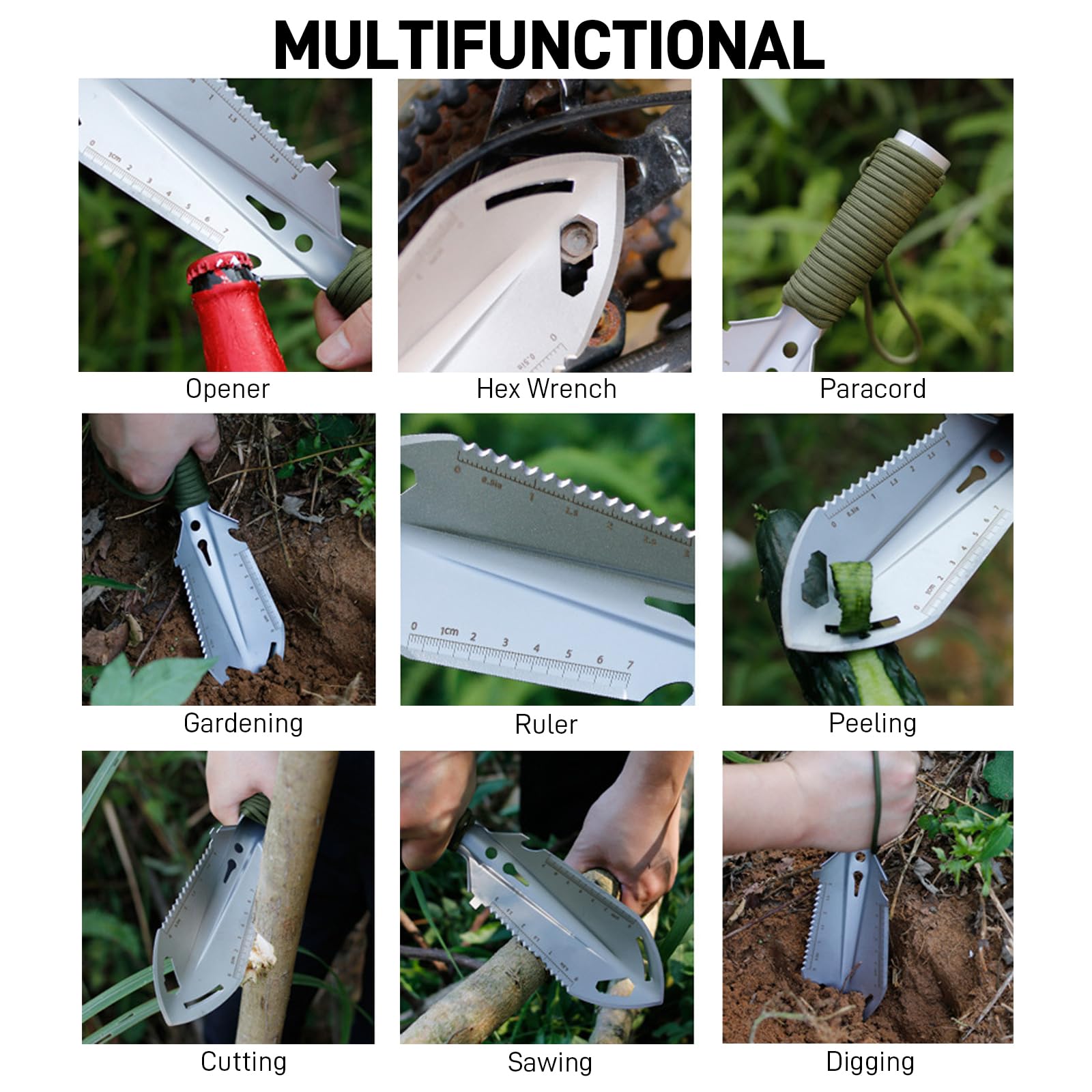 9-in-1 Mini Camping Shovel - Portable Multitool for Hiking & Gardening