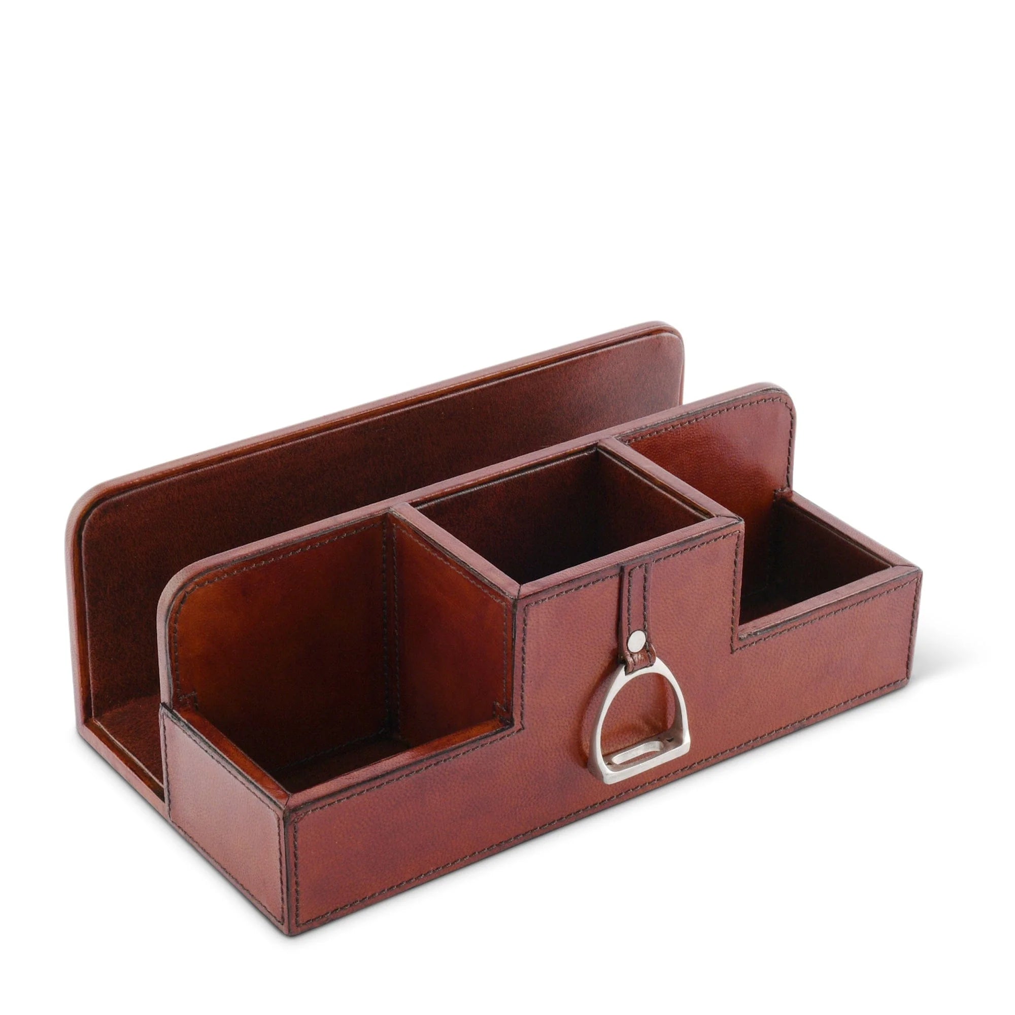 Premium Leather Stirrup Desk Organizer - Elegant Office Desk Accessory for Pens, Pencils & Stationery | Perfect for Home Office, Study & Workspace Organization