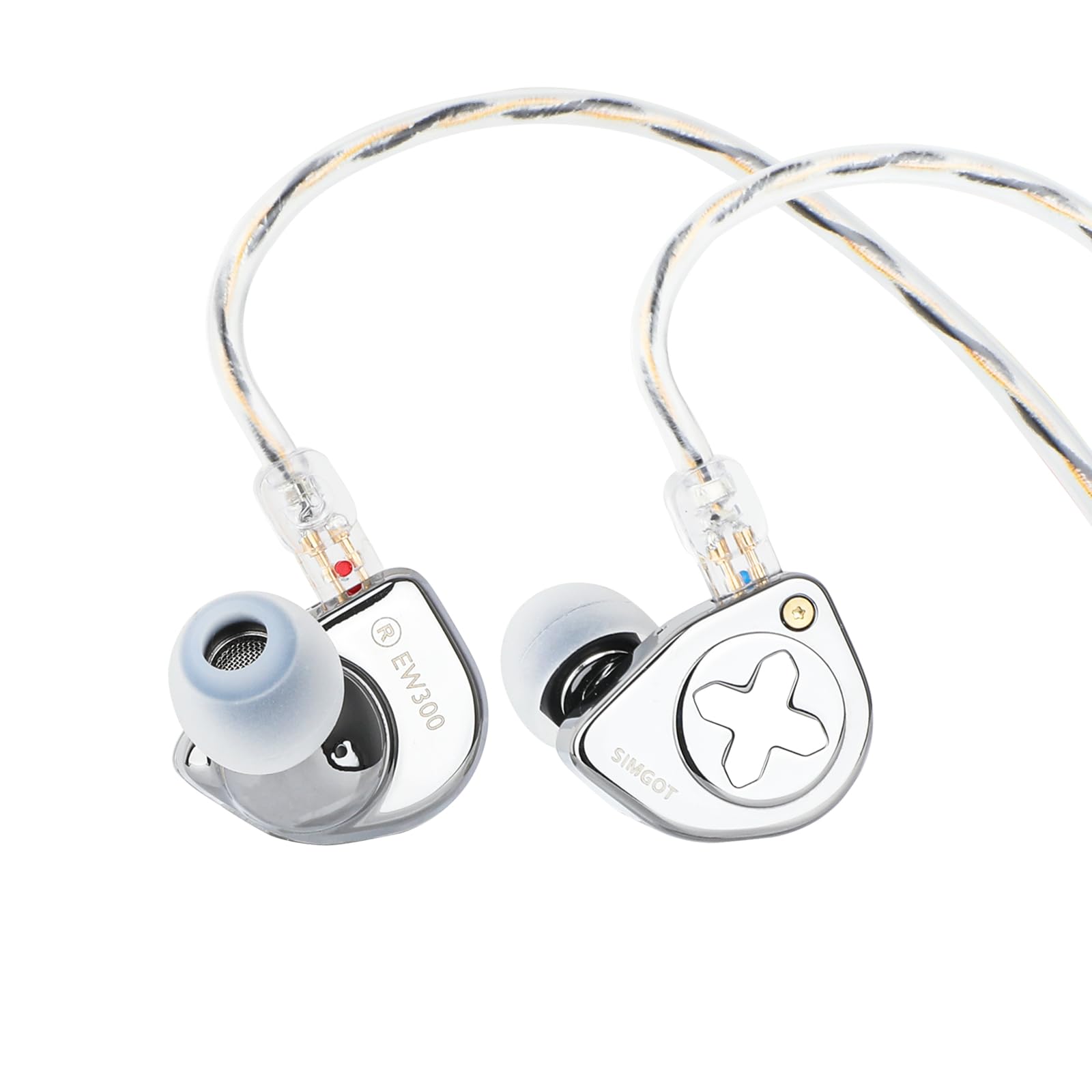SIMGOT EW300 Hybrid Driver In-Ear Monitors - 1DD+1Planar+1PZT Wired Audiophile Earbuds with Detachable Nozzles & Silver-Plated OFC Cable for Gaming, Music Listening & Professional Audio (Standard Edition)