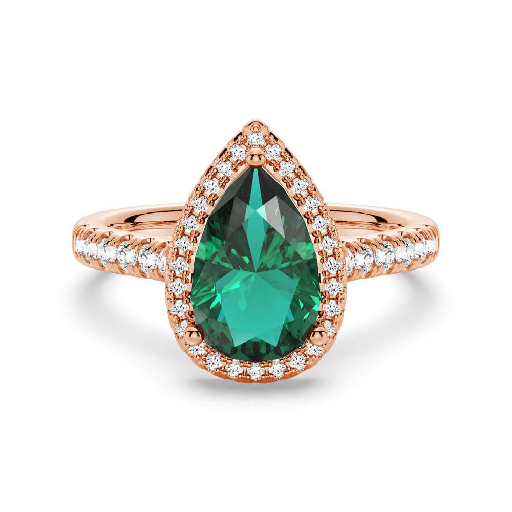 1.5 CT Pear Shaped Emerald Engagement Ring with White Sapphire Halo Accents - Vintage Style Wedding Band for Women, Perfect for Proposals, Anniversaries & Special Occasions