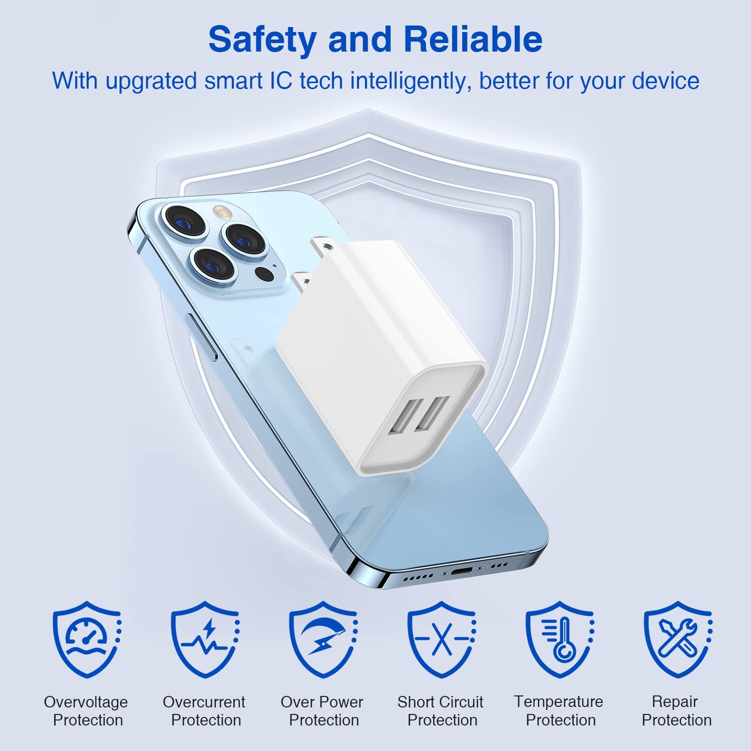 Apple MFi Certified USB Wall Charger with 6ft Lightning Cable - Fast Charging Block for iPhone 12/11/XR/X/XS/8/7/6/SE & iPad | Dual Port Charging Station | Perfect for Home, Office & Travel Use