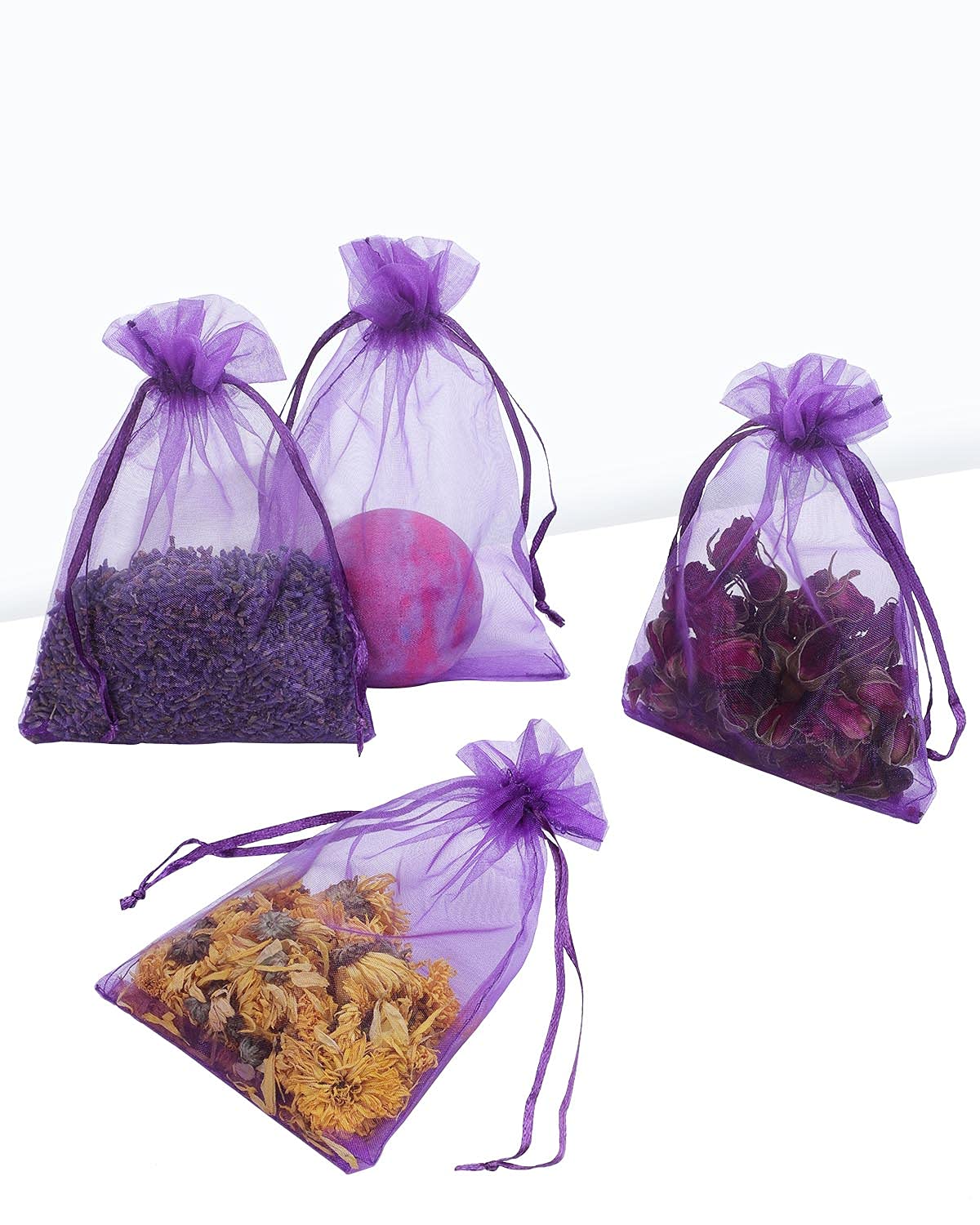 Kslong 100PCS 3x4 Inch Small Mesh Drawstring Bags - Sheer Organza Jewelry Gift Bags for Wedding Favors, Party Supplies, Candy Packaging, Bracelet & Small Business Accessories (Purple) - Perfect for Bridal Showers, Baby Showers & Retail Packaging