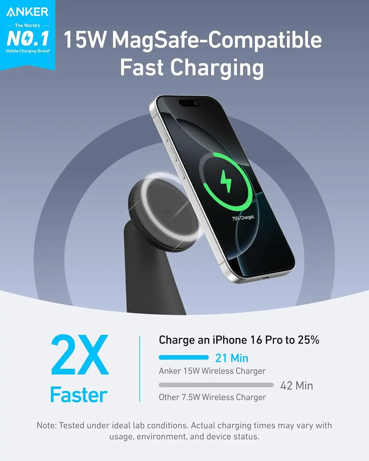 Anker MagGo 2-in-1 Dock Stand with Qi2 15W Fast Wireless Charging for iPhone 15/14/13 & AirPods | Foldable Magnetic Charging Station for Home, Office & Travel