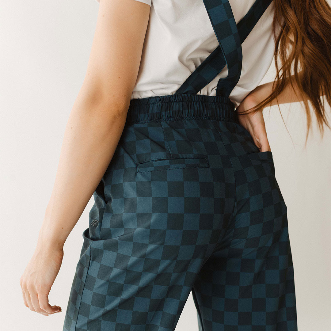 BYU Audrey Trouser Overalls for Women - Stylish Blue Check Denim Jumpsuit, Casual & Comfortable Overalls for Everyday Wear, Work or Outdoor Activities