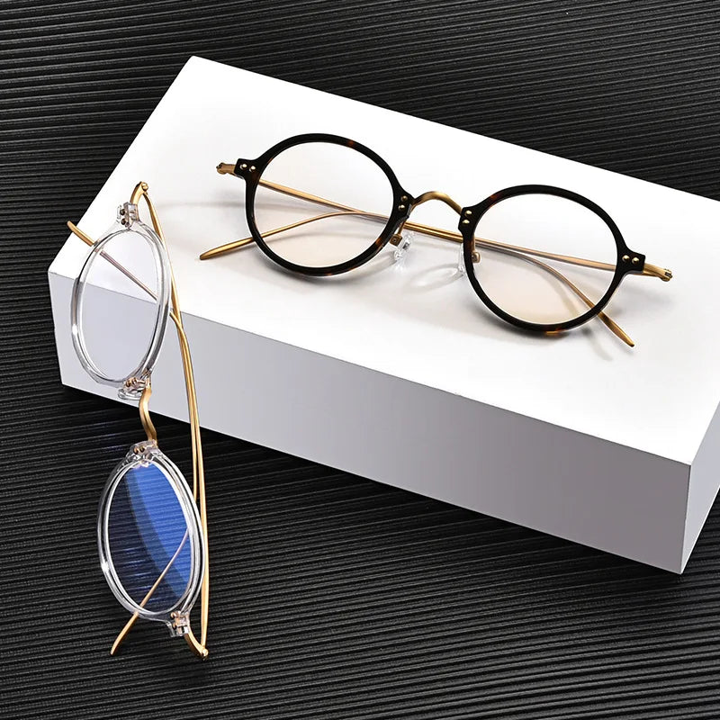 Aimee Women's Full Rim Small Round Titanium Acetate Eyeglasses Frame 12543 - Lightweight & Durable Glasses for Work, Reading & Fashion Accessories