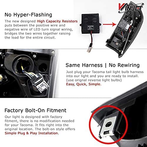 Winjet LED Tail Light Assembly for 2016-2022 Toyota Tacoma - DRL LED Rear Lights with Turn Signal & Brake Lights - Plug & Play - 1 Pair (Black/Smoke Lens) - Upgrade Your Truck's Style & Safety for Night Driving & Off-Road Adventures