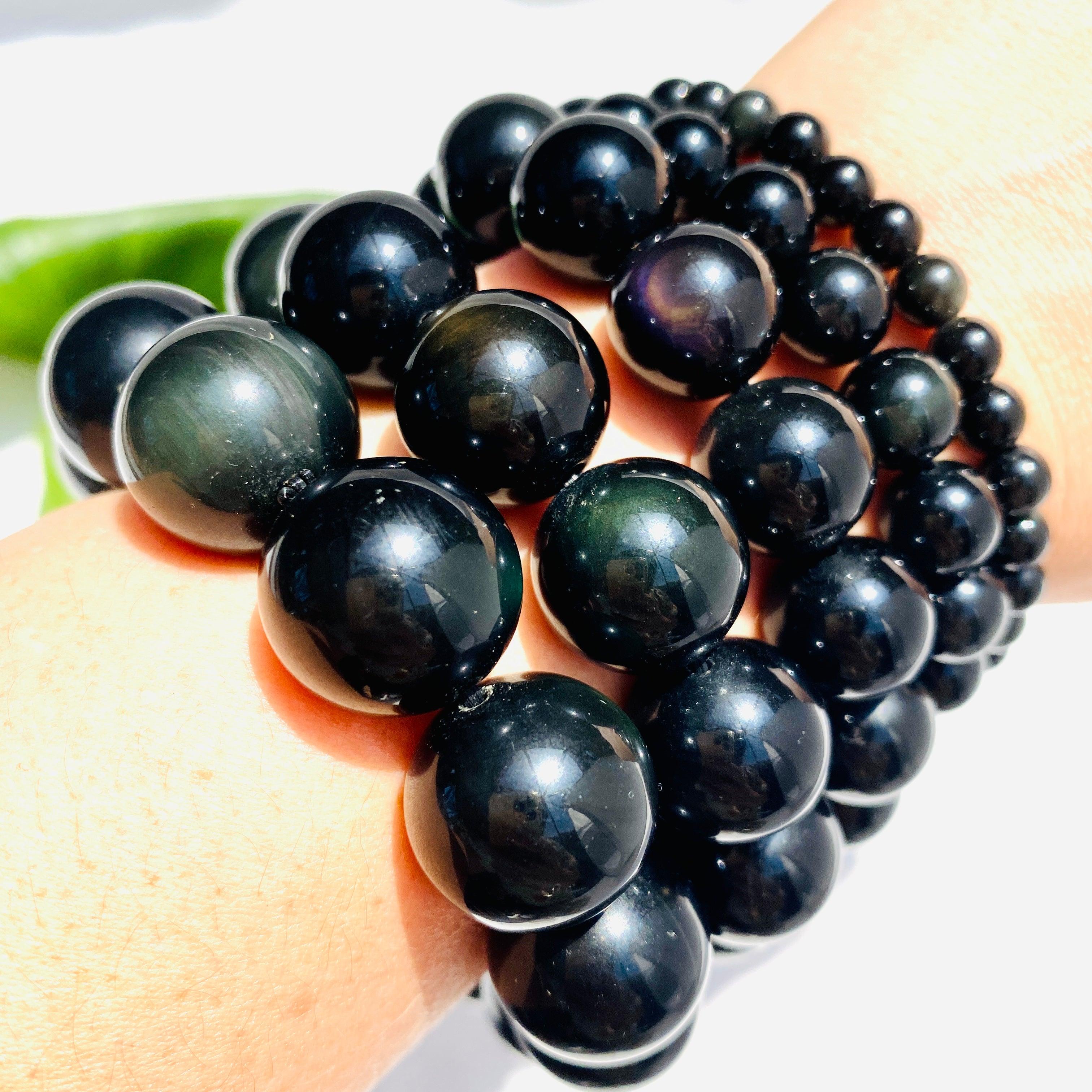 Rainbow Obsidian Bracelet for Women - Natural Stone Healing Crystal Jewelry for Protection & Positive Energy - Perfect for Meditation, Yoga & Spiritual Gifts