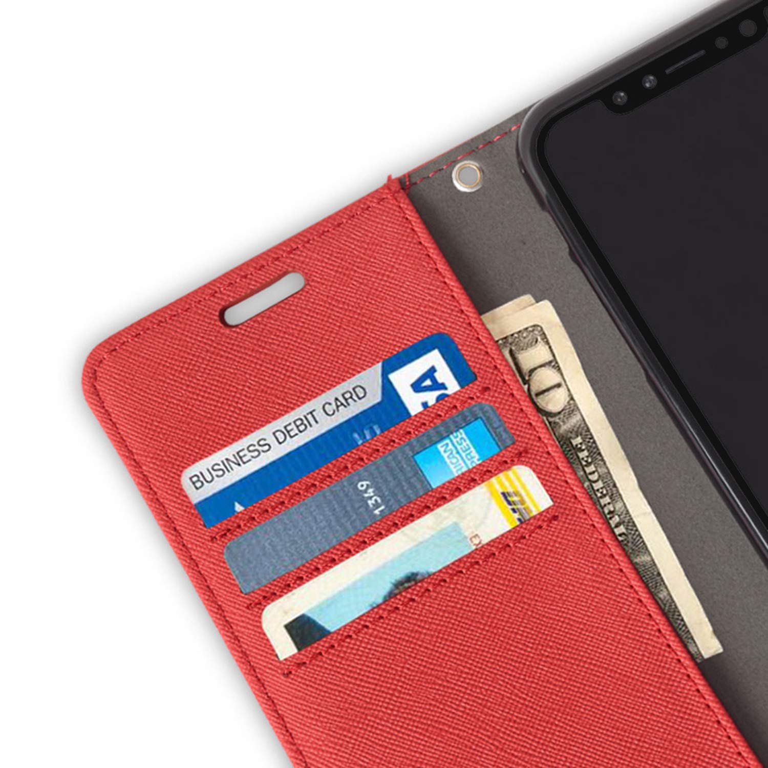 EMF Protection iPhone 12 Pro Case - RFID Blocking Vegan Leather Wallet with Adjustable Stand | SafeSleeve Anti-Radiation Phone Cover for Women & Men (Red) | Perfect for Travel, Work & Daily Commute