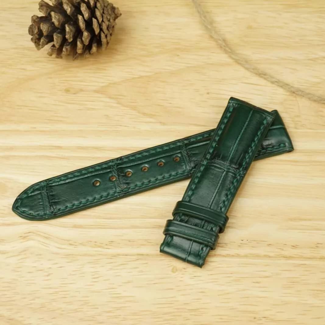 Premium Alligator Leather Watch Band - Dark Green, 24mm, Steel Clasp for Luxury Watches