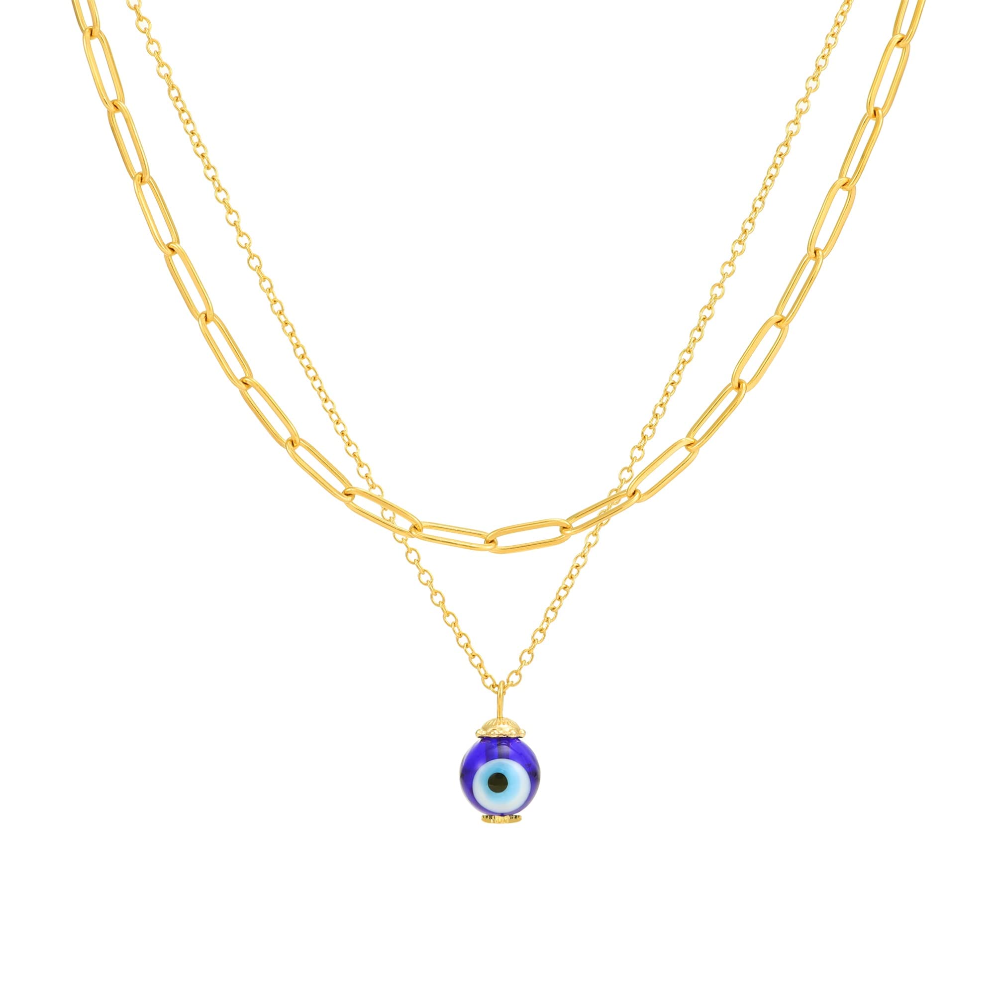 Lezmoii Dainty Evil Eye Necklace - 14K Gold Plated Paperclip Chain Layered Necklace for Women | Spiritual Protection Jewelry Gift for Birthday, Anniversary & Everyday Wear