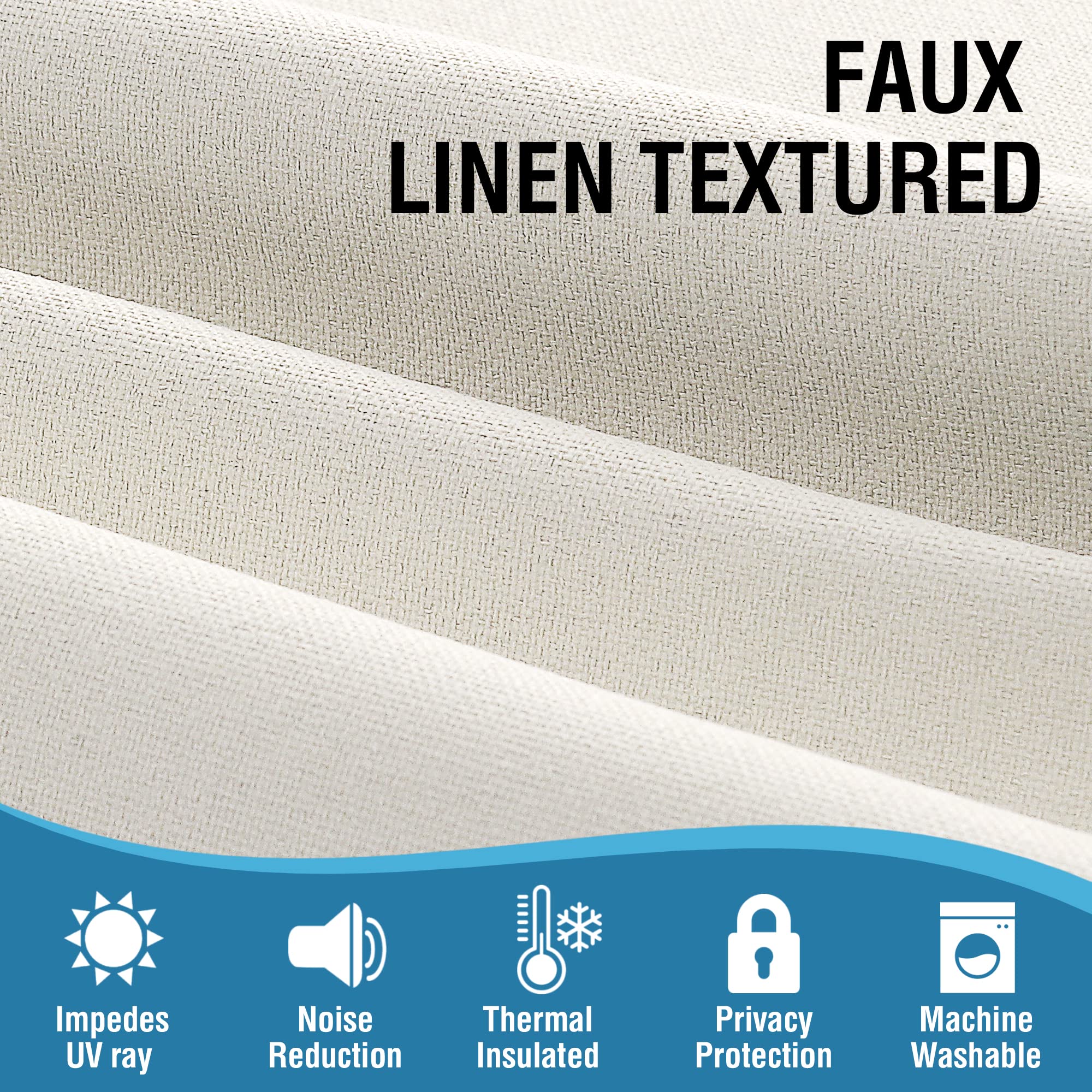 H.VERSAILTEX 100% Blackout Thermal Linen Curtains for Living Room & Bedroom - Textured Burlap Soundproof Drapes with Double Face Linen Grommet, 52 x 54 Inch, 2 Panels, Heather Off White - Perfect for Home Theater, Nursery & Light Control