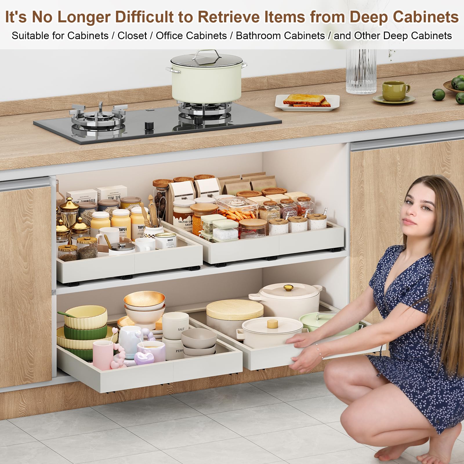 2-Piece Expandable Pull Out Cabinet Organizer - Adjustable Width (11