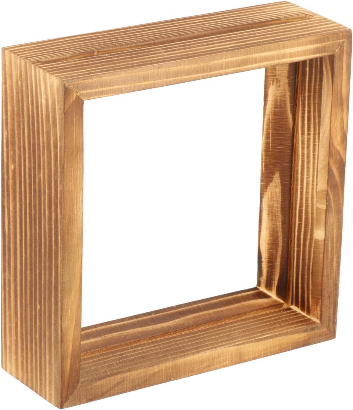 Vintage Double Sided Glass Frame with Dried Plant Leaves - 4 Inch (11.4x11.4cm) Wooden Photo Display Holder for DIY Artwork, Wall Decor, Wedding Centerpiece & Home Aesthetic