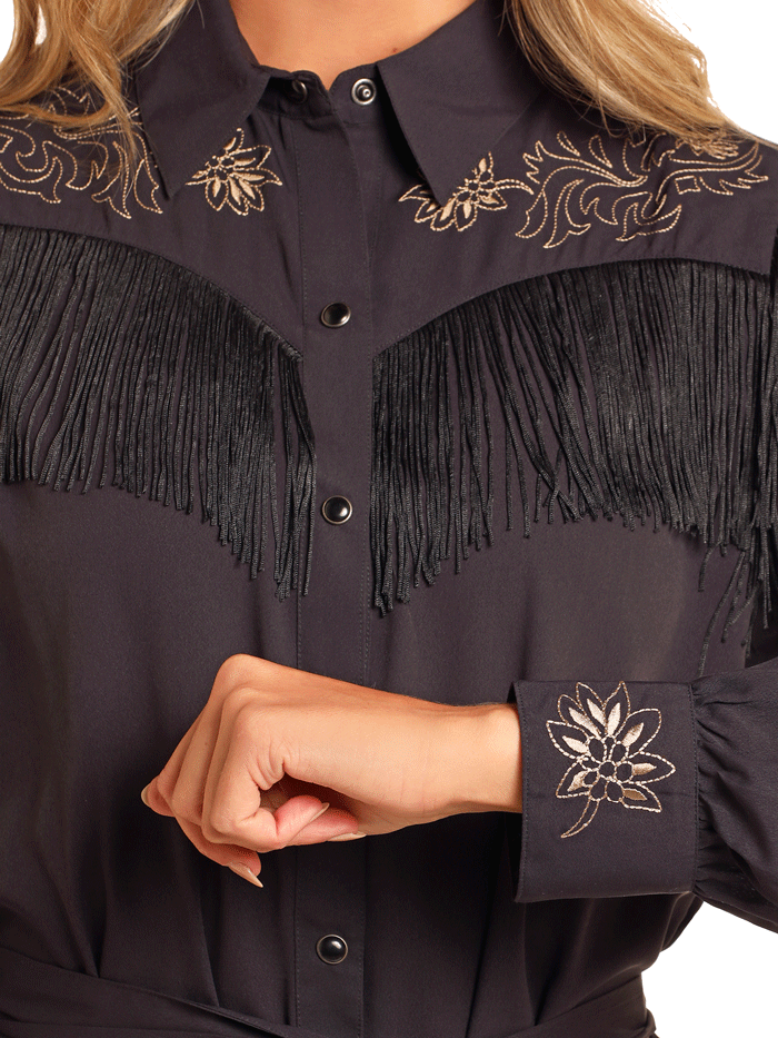 Rock & Roll Denim Womens Embroidered Fringe Dress - Black BWD2R04473 | Vintage Style Party Outfit for Concerts & Night Out