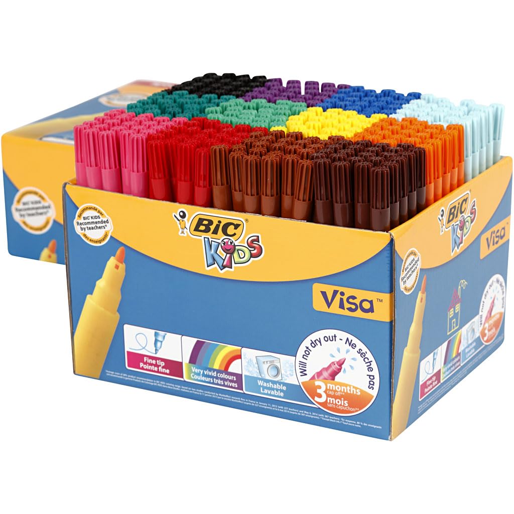 Bic Kids Visa Felt Tip Pens - 288 Pack Fine Tip Washable Markers | Vivid Colors for School, Art & Coloring Books | Classroom Supplies & Kids Activities