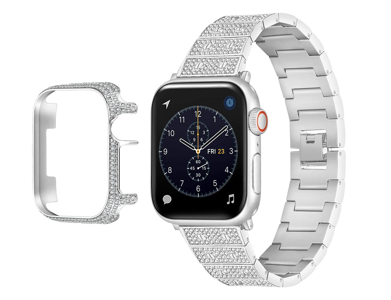 Luxury Diamond Metal Band for Apple Watch 40mm 41mm 44mm 45mm - Stainless Steel Bracelet Strap Compatible with iWatch Series 7/SE/6/5 - Elegant Jewelry Accessory for Women | Perfect for Parties, Weddings & Special Occasions