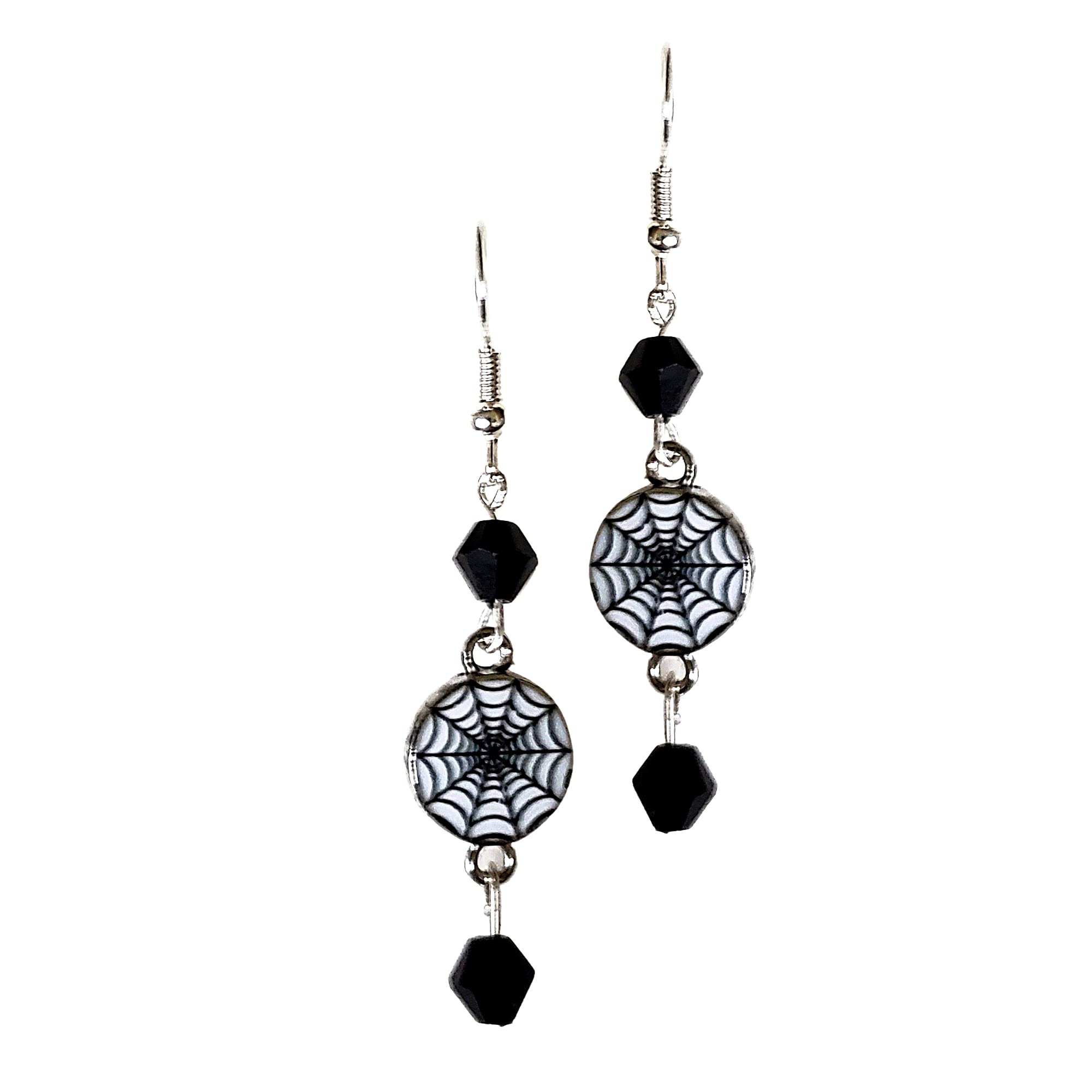 Spider Web Halloween Earrings - White Spider & Black Crystal Kawaii Earrings for Women - Perfect Halloween Party Accessories & Birthday Gift for Girls