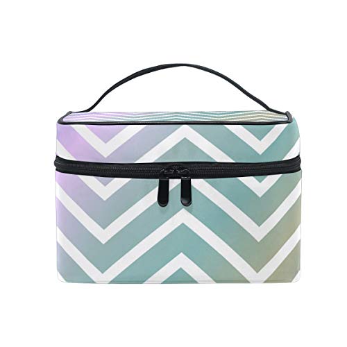 Portable Travel Makeup Bag - Waterproof Cosmetic Organizer with Zigzag Rainbow Chevron Pattern for Women & Girls | Perfect for Vacation, Gym, and Everyday Use