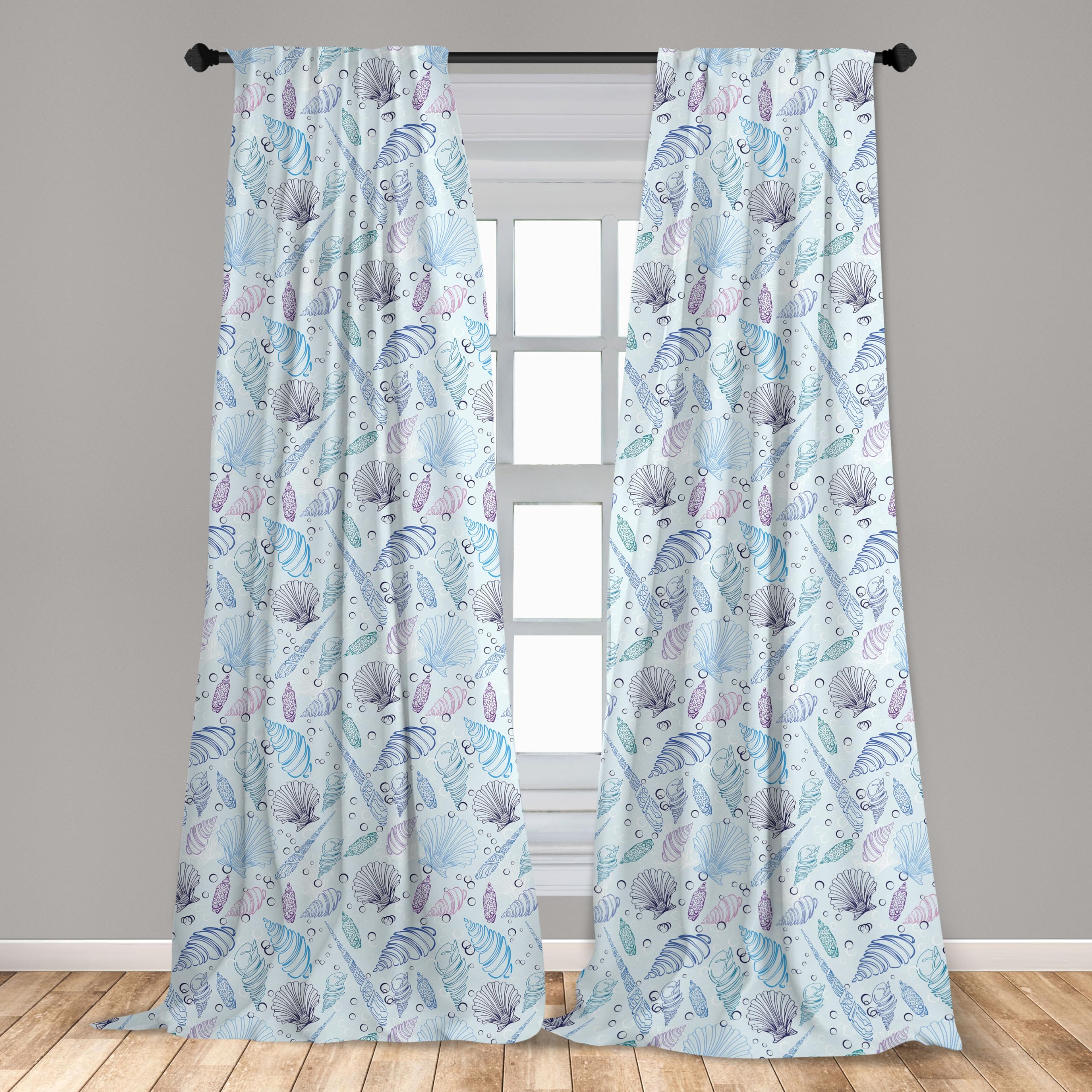Ambesonne Nautical Window Curtains - Sea Shell & Ocean Bubbles Print Lightweight Decor (28