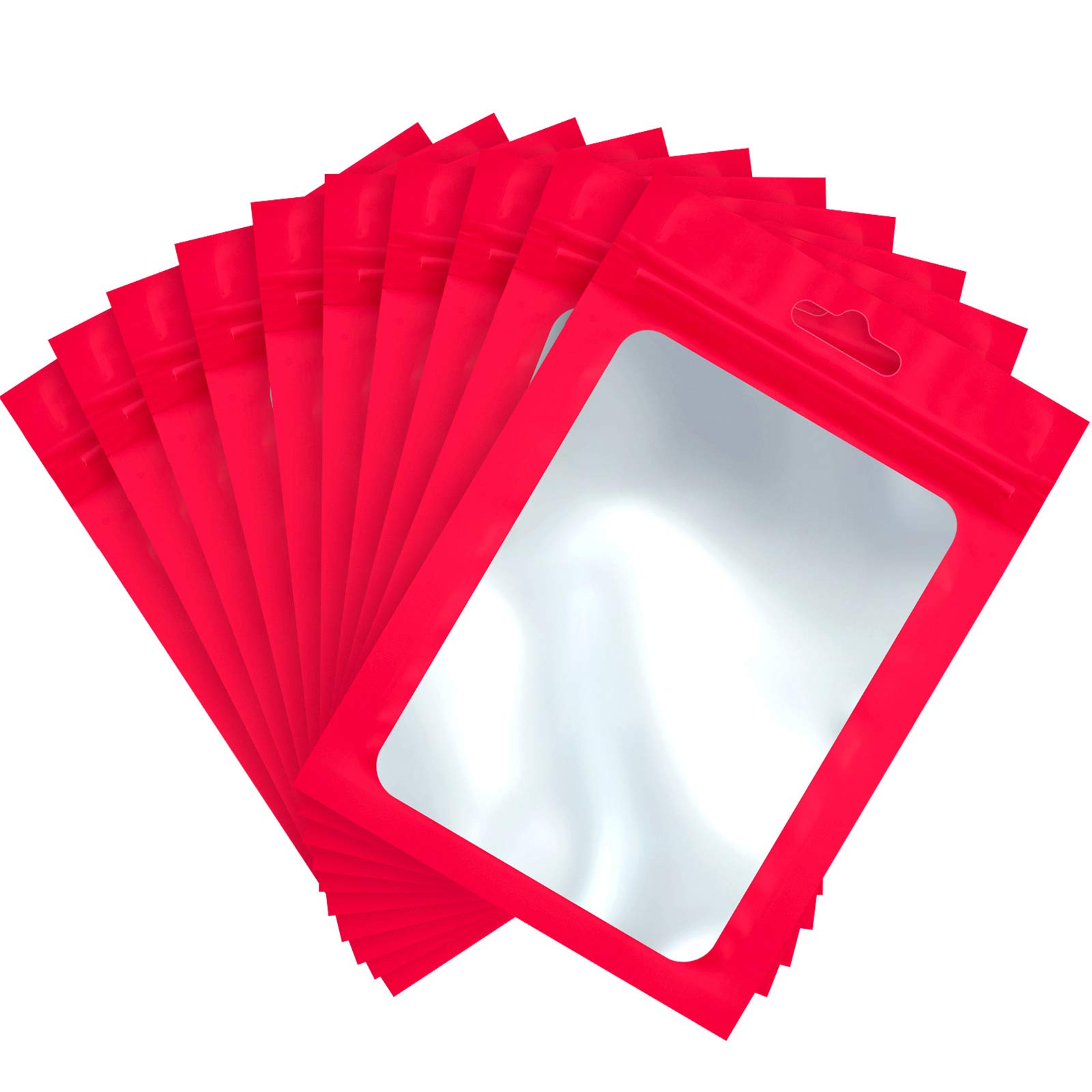 100 Pack Smell Proof Mylar Bags with Resealable Zipper & Clear Window - Holographic Food Storage Bags for Lip Gloss, Jewelry, Eyelash Packaging (Red, 4.7 x 7.9 Inch) - Perfect for Small Business & Home Organization