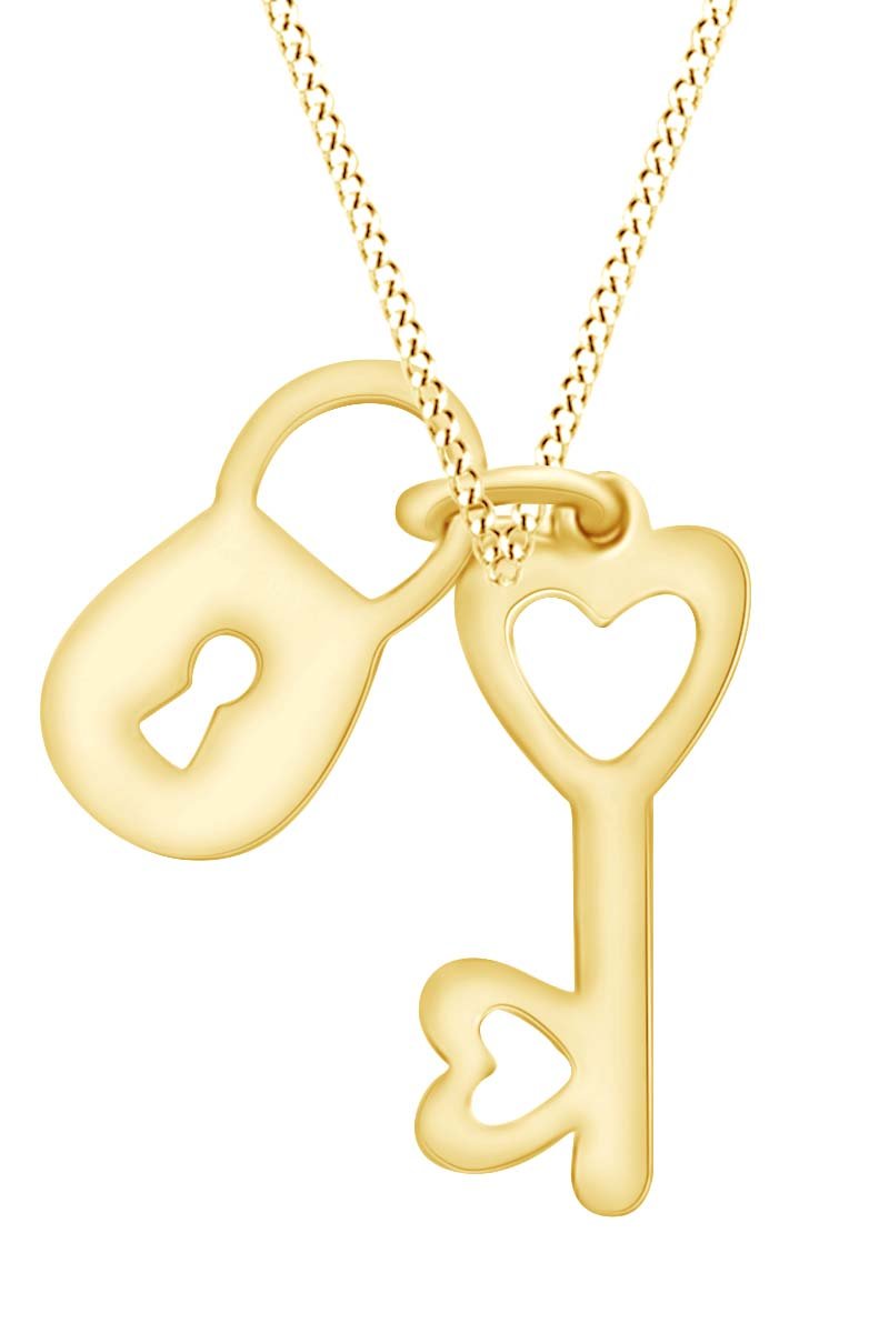 14K Gold Over Sterling Silver Lock & Key Pendant Necklace for Women - Romantic Couple Gift for Anniversary, Valentine's Day & Special Occasions