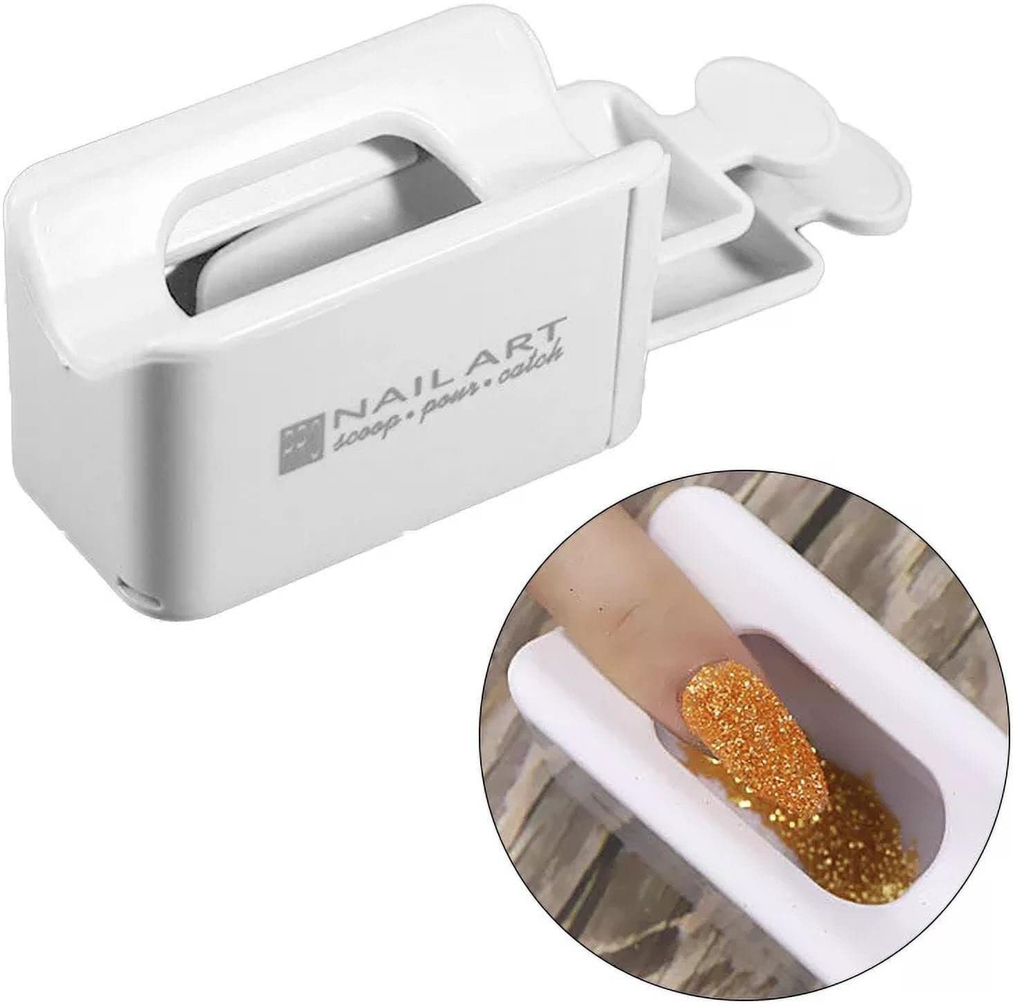 D.B.Z. ® Acrylic Nail Art Powder Storage Box - Portable Glitter Organizer with Magic Mirror & Powder Recycling Tray - Manicure Tools for Professional & Home Use - Perfect for Salon, DIY Nail Art & Travel Beauty Kit (White)