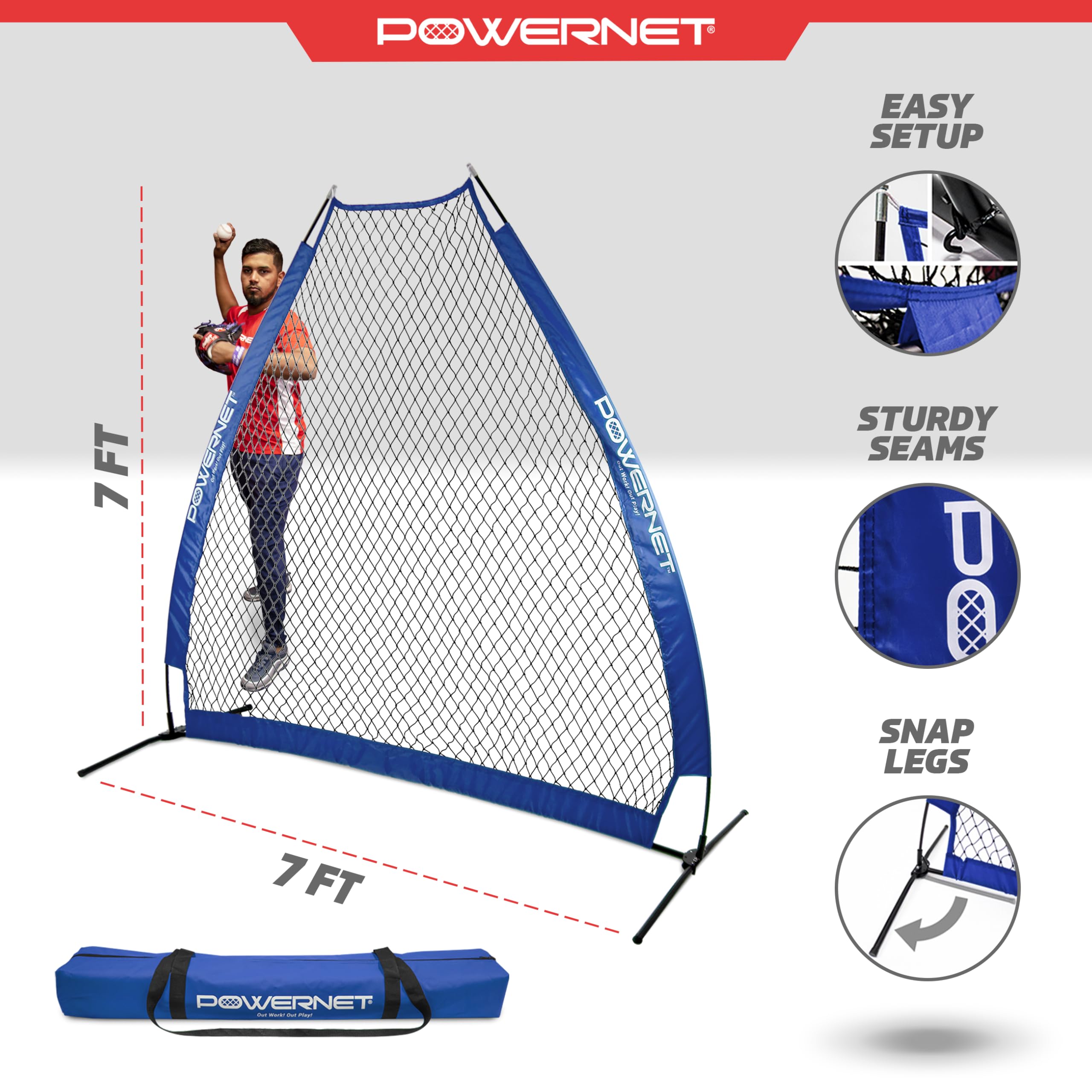 PowerNet Baseball Training Equipment - 7-FT Portable Batting Practice Net with I-Frame & A-Frame Options for Softball & Baseball | Perfect for Backyard Drills, Team Practice & Pitching Training