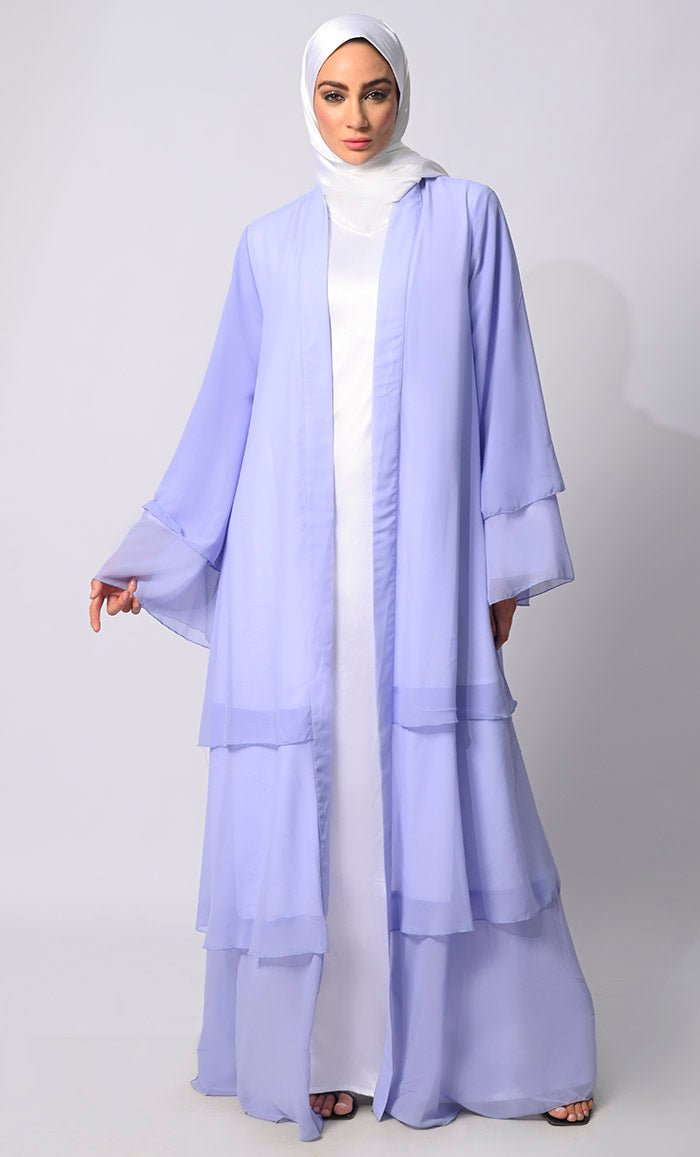 Elegant Blue Tiered Shrug with Satin Lining - Women's Fashion Layering Piece for Weddings, Parties & Evening Events