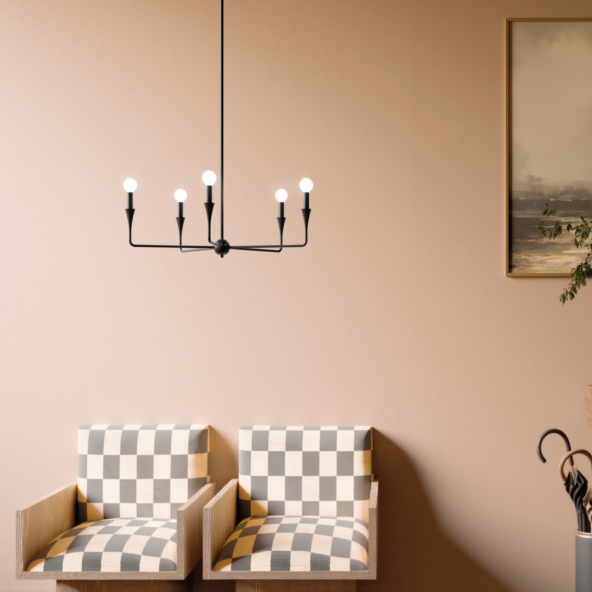 Alvaro 30-Inch 5-Light Black Chandelier - Single Tier Modern Ceiling Light Fixture for Dining Room, Bedroom, or Living Room Decor